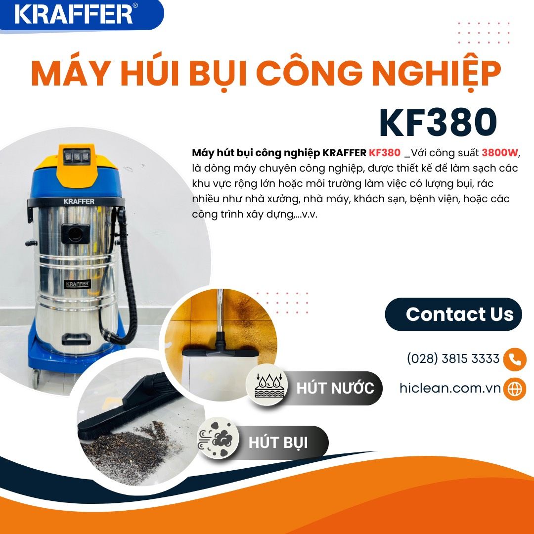 Máy hút bụi công nghiệp Kraffer KF380, công suất 3800W