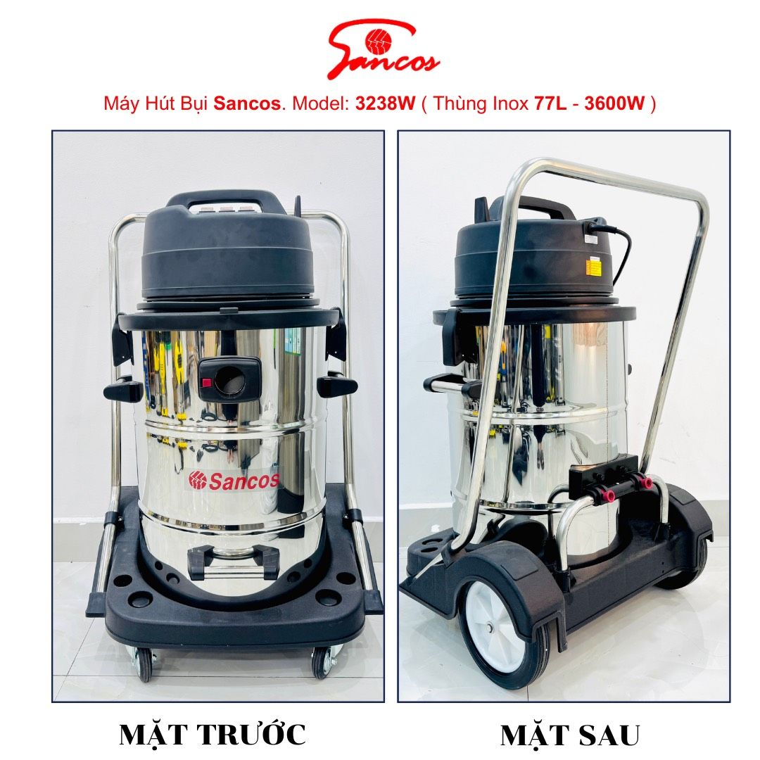 Máy hút bụi công nghiệp Sancos 3238W, thùng chứa 77L
