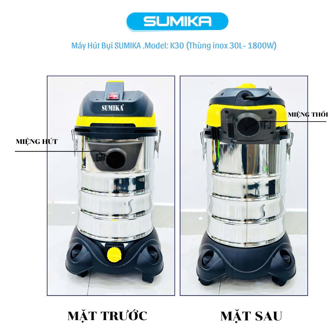 Máy hút bụi công nghiệp SUMIKA K30, 1800W, thùng chứa 30L