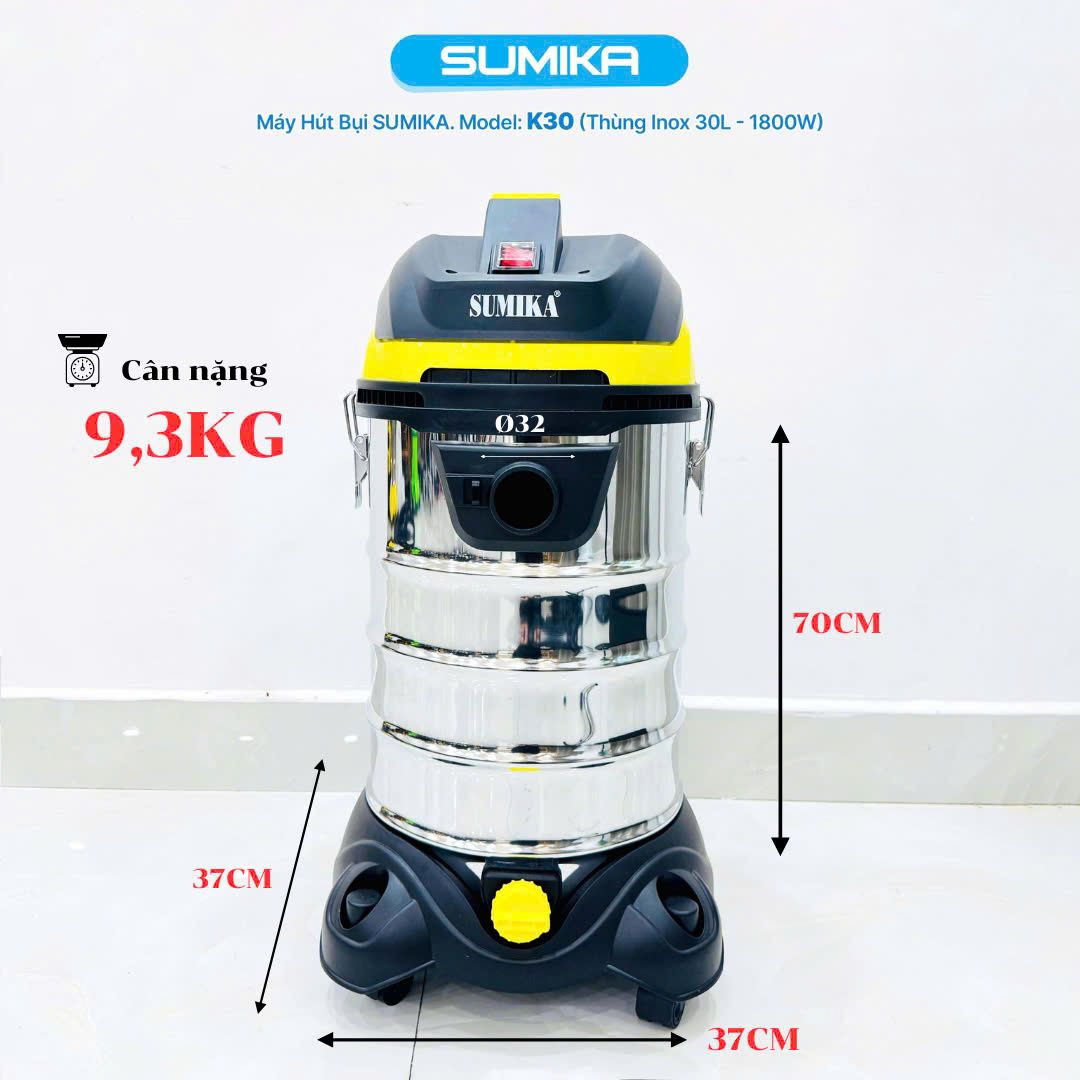 Máy hút bụi công nghiệp SUMIKA K30, 1800W, thùng chứa 30L
