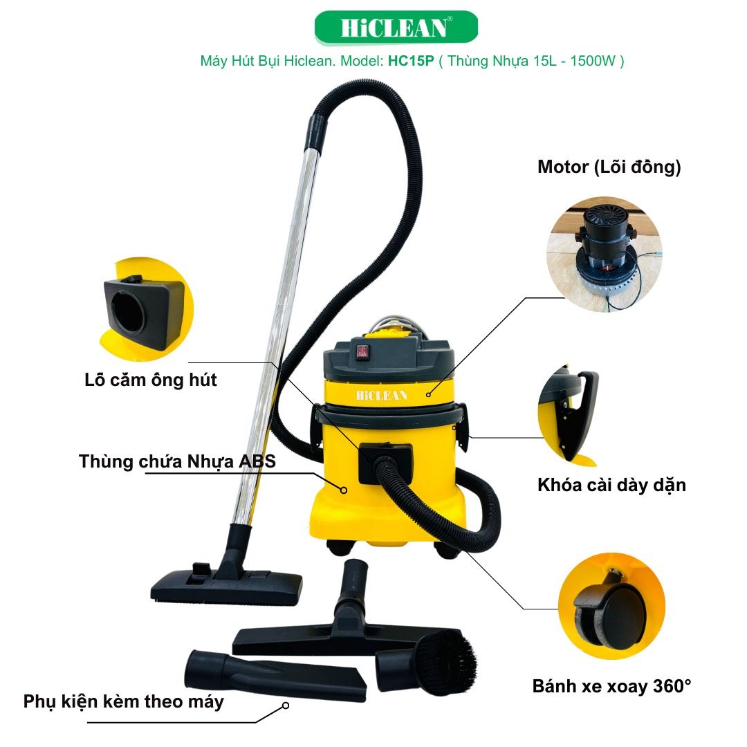 Máy hút bụi gia đình HICLEAN HC15P, công suất 1500W