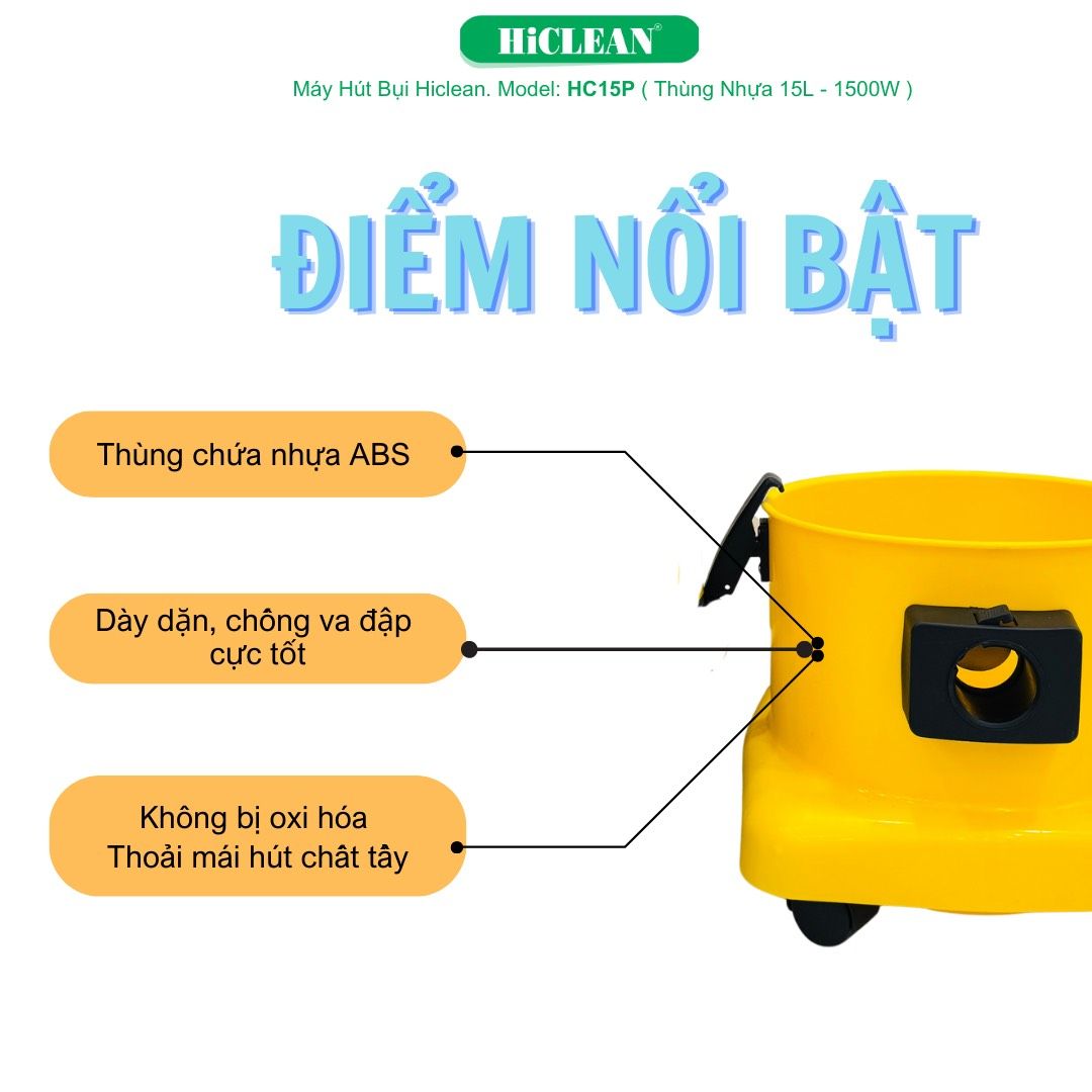 Máy hút bụi gia đình HICLEAN HC15P, công suất 1500W