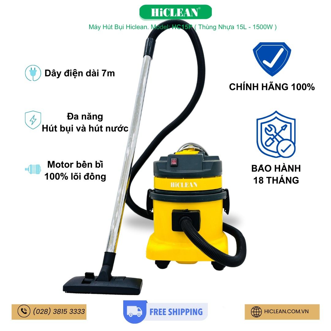 Máy hút bụi gia đình HICLEAN HC15P, công suất 1500W