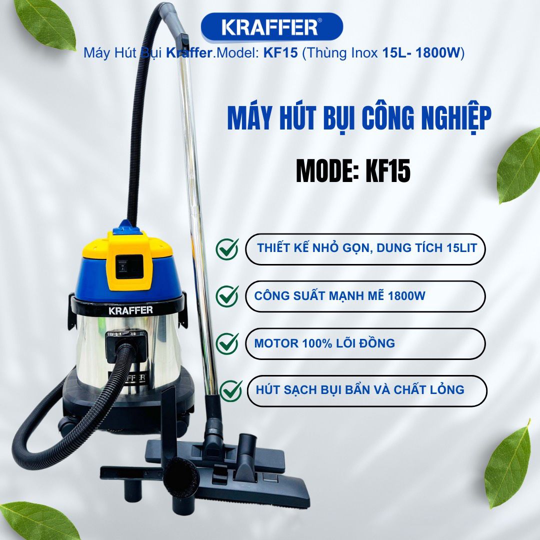 Máy hút bụi công nghiệp Kraffer KF15, công suất 1800W