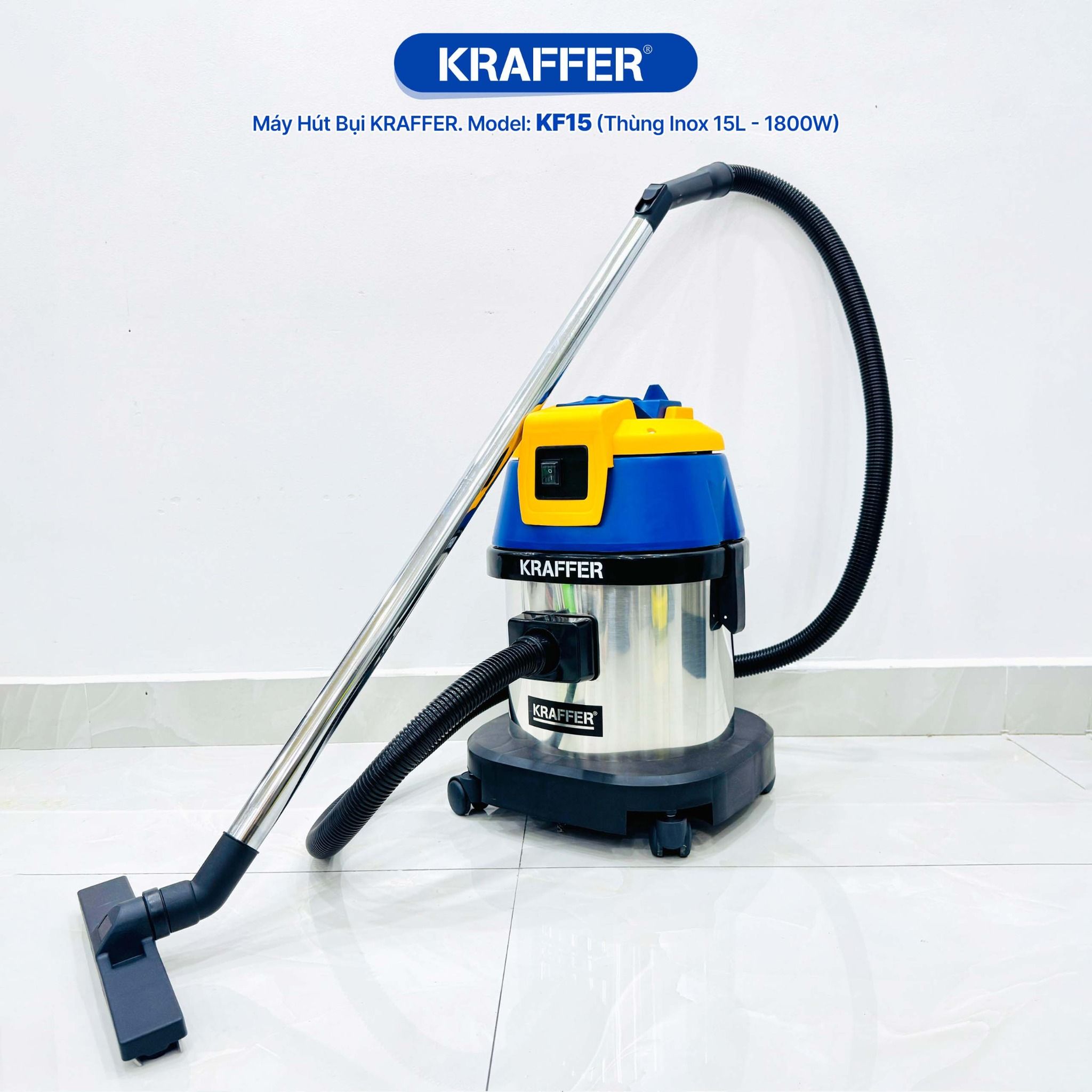 Máy hút bụi công nghiệp Kraffer KF15, công suất 1800W