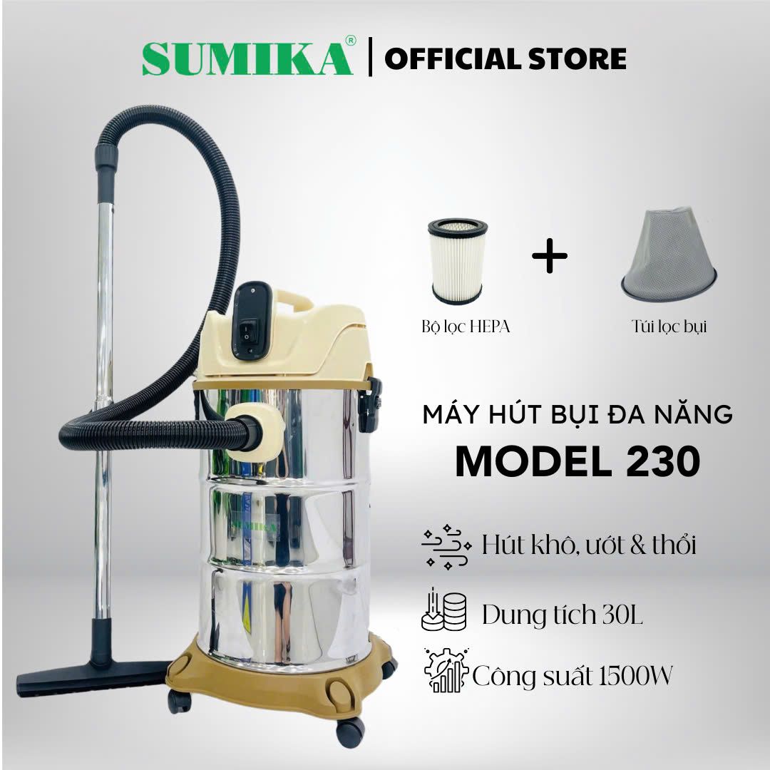 Máy hút bụi gia đình Sumika 230, 1500W, thùng chứa 30L