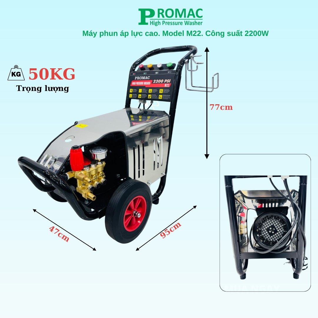 Máy rửa xe cao áp Promac M22, công suất 2200W, 150 bar