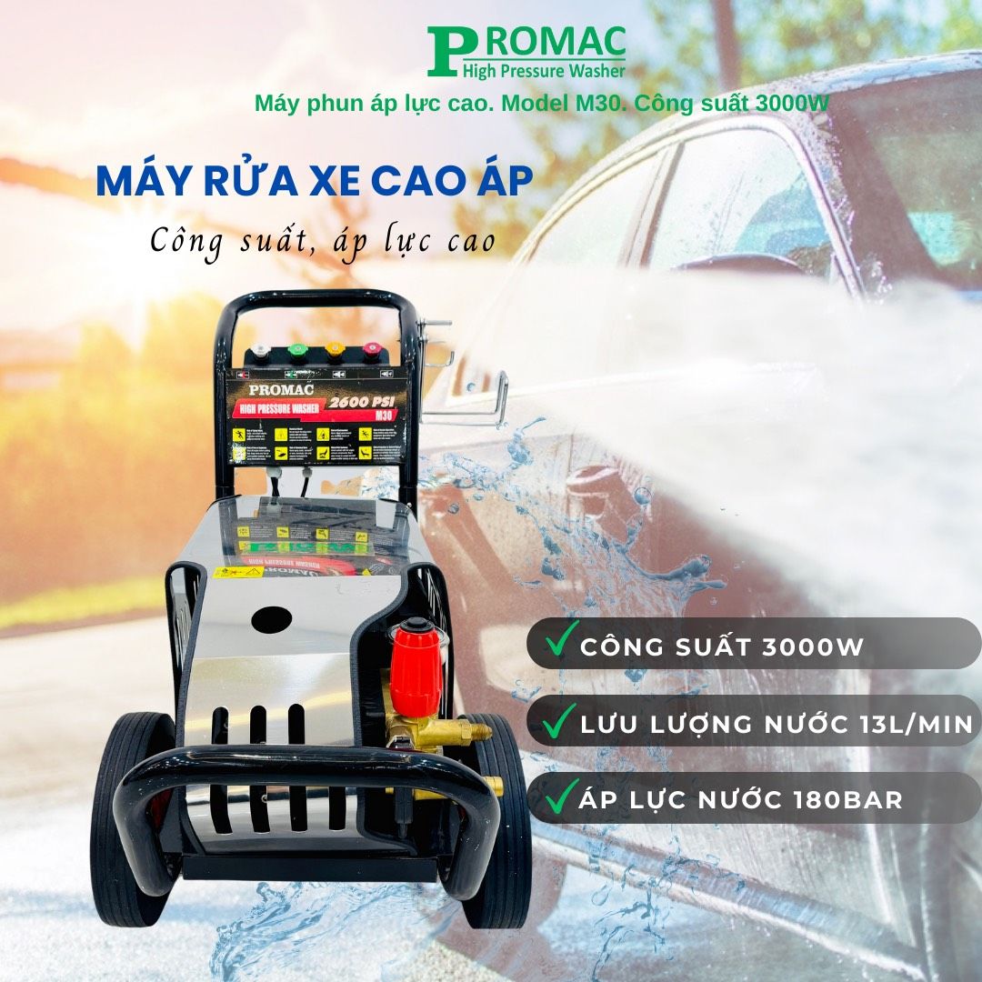 Máy rửa xe áp lực cao Promac M30, công suất 3000W, 180 bar