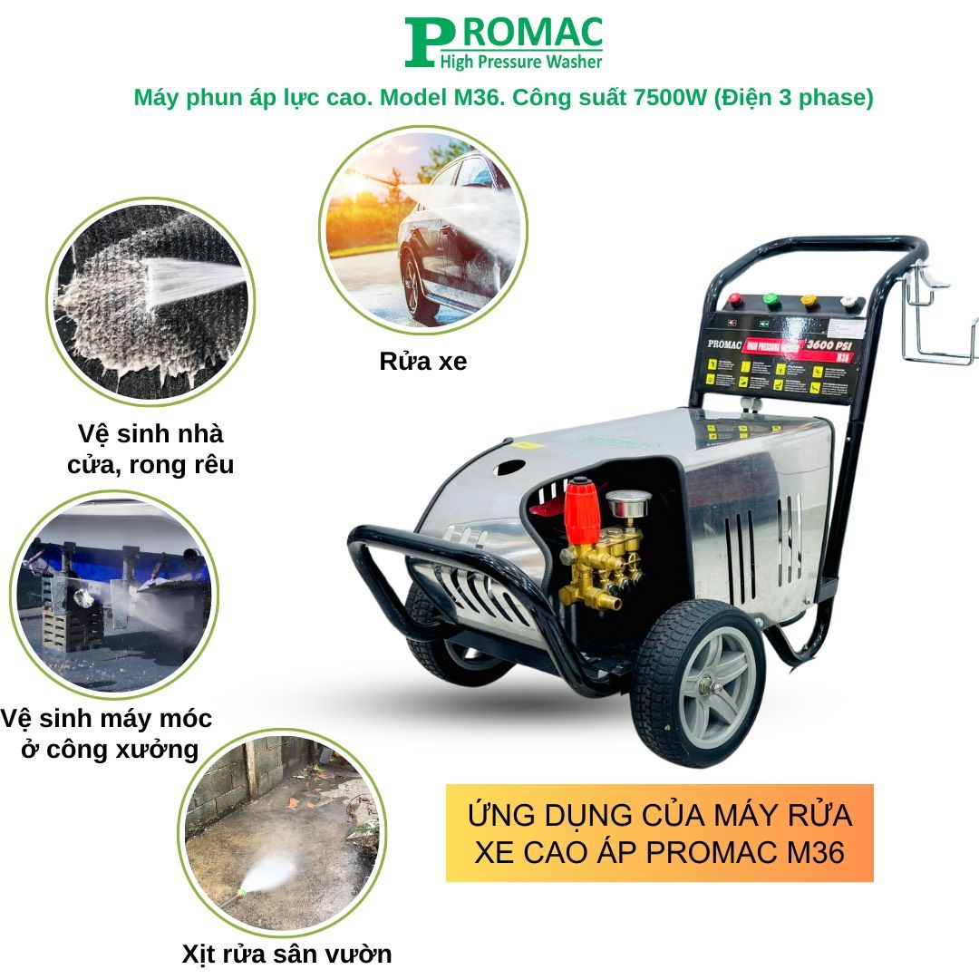 Máy rửa xe cao áp Promac M36 NEW, công suất 7500W, 250 bar