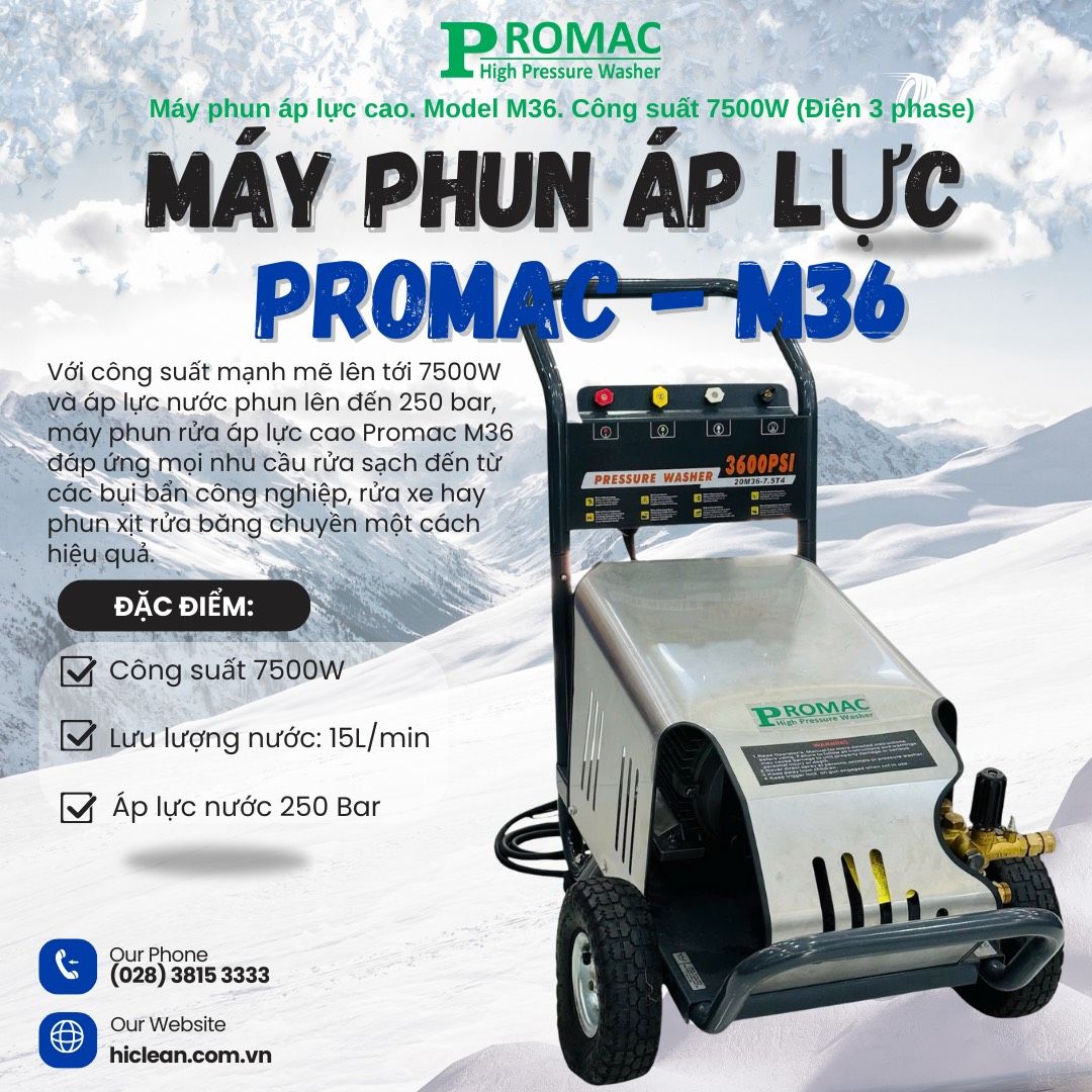 Máy rửa xe cao áp Promac M36, công suất 7500W, 250 bar