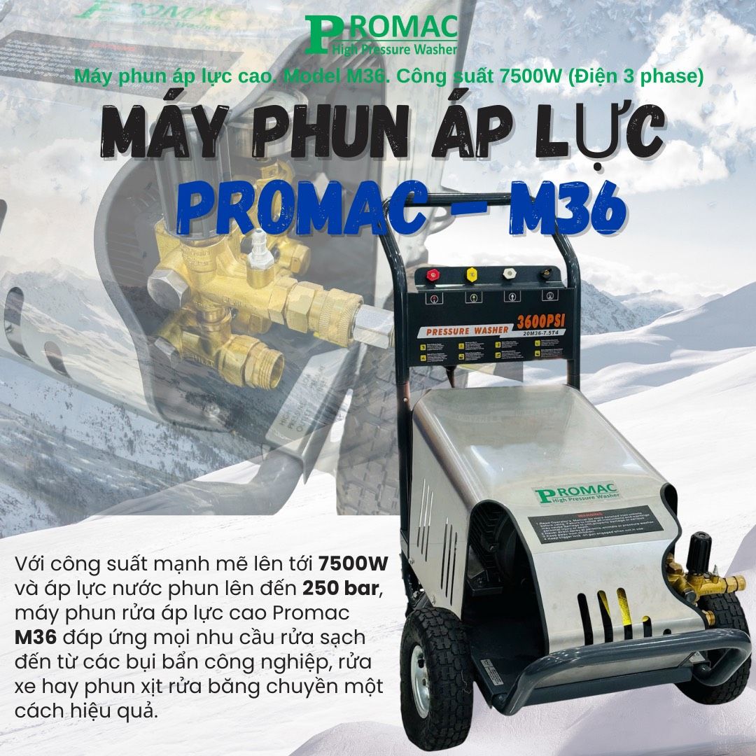 Máy rửa xe cao áp Promac M36, công suất 7500W, 250 bar