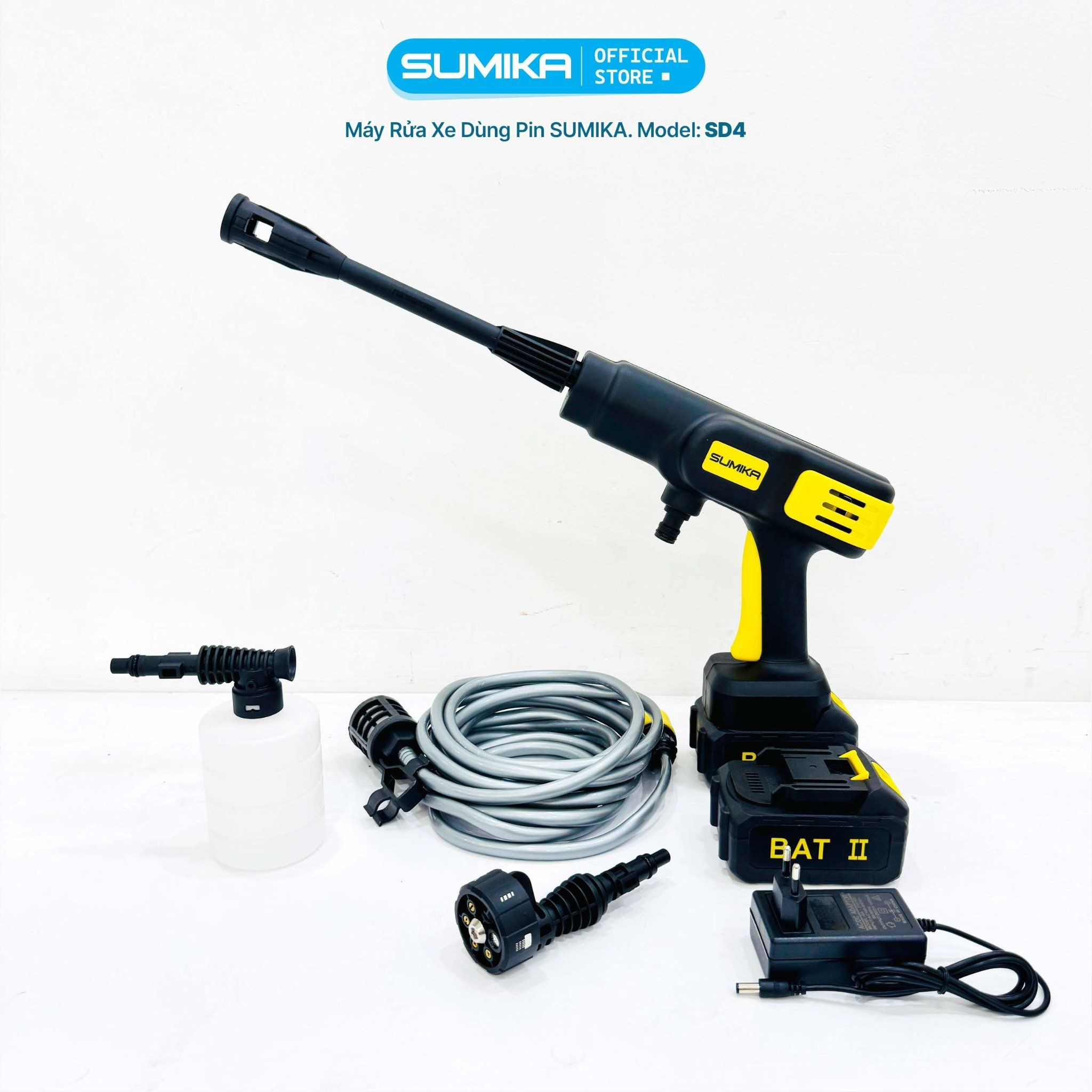 Máy rửa xe gia đình SUMIKA SD4, 300W, dùng pin