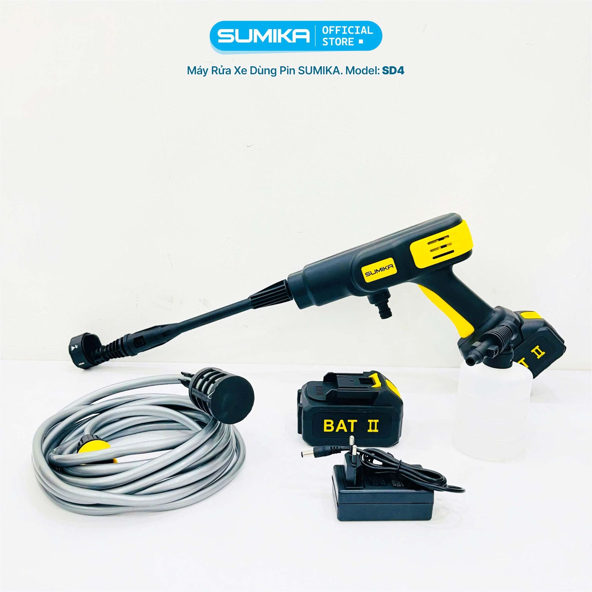 Máy rửa xe gia đình SUMIKA SD4, 300W, dùng pin