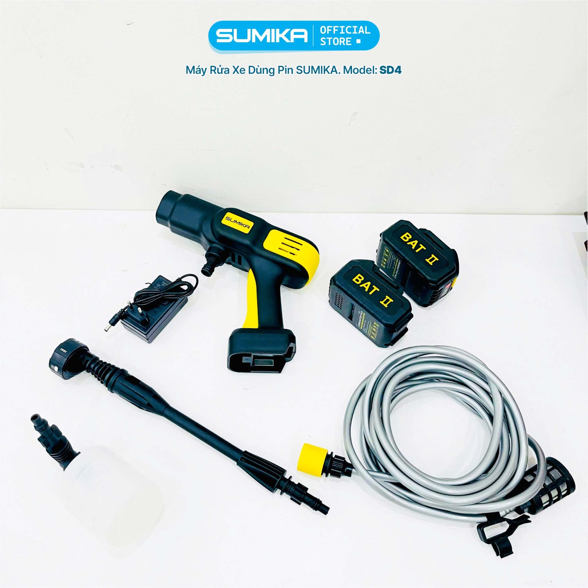 Máy rửa xe gia đình SUMIKA SD4, 300W, dùng pin