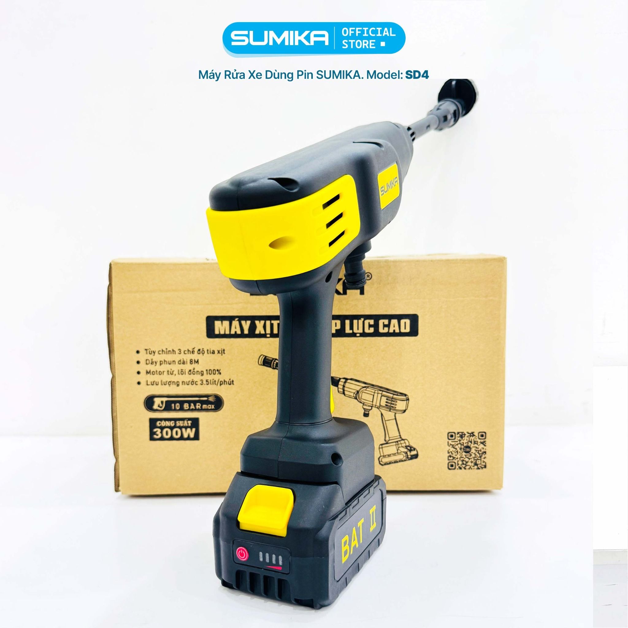 Máy rửa xe gia đình SUMIKA SD4, 300W, dùng pin