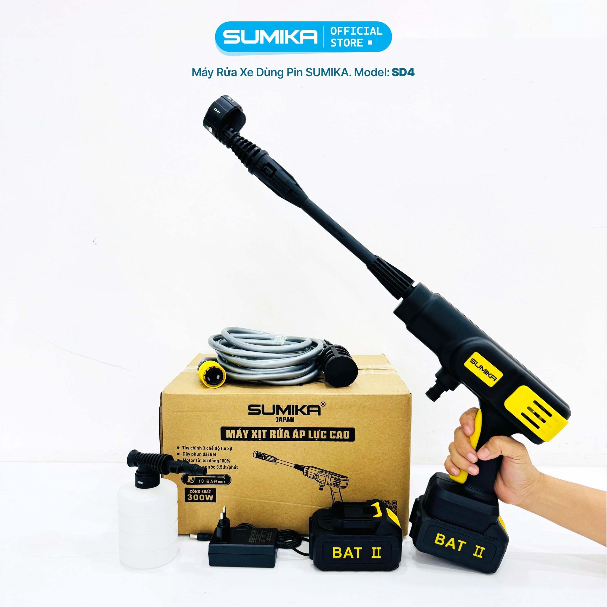 Máy rửa xe gia đình SUMIKA SD4, 300W, dùng pin
