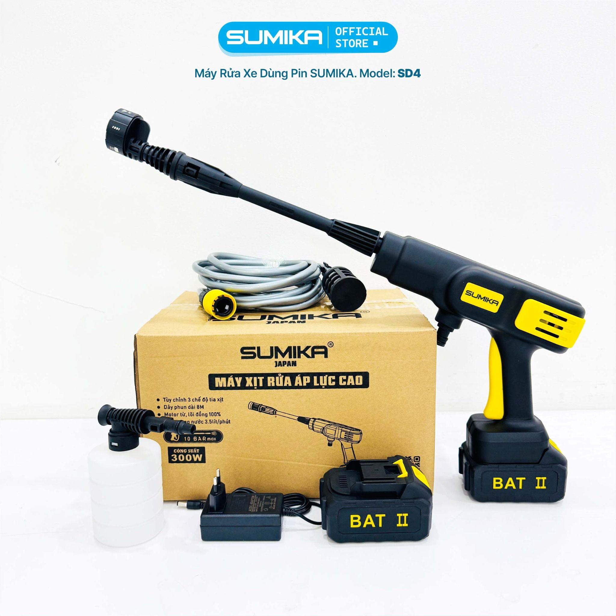 Máy rửa xe gia đình SUMIKA SD4, 300W, dùng pin