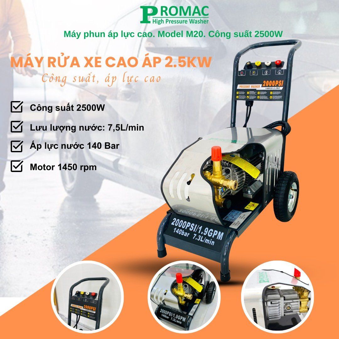 Máy phun áp lực cao PROMAC M20, công suất 2500W, 140 bar