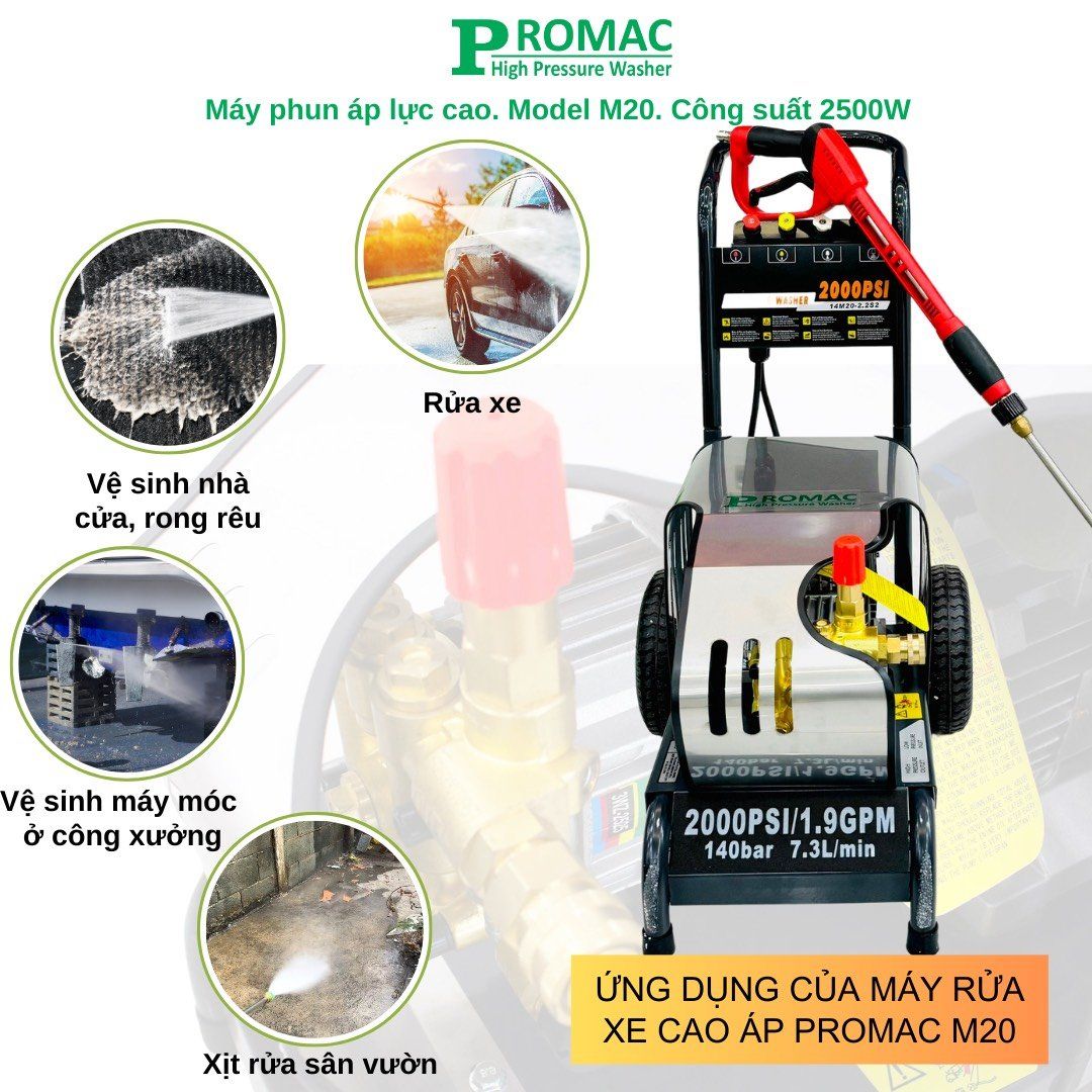 Máy phun áp lực cao PROMAC M20, công suất 2500W, 140 bar