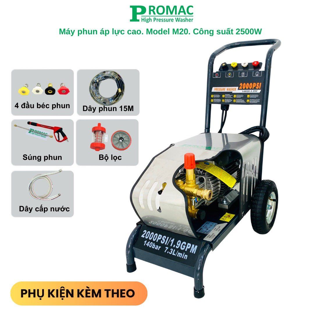 Máy phun áp lực cao PROMAC M20, công suất 2500W, 140 bar