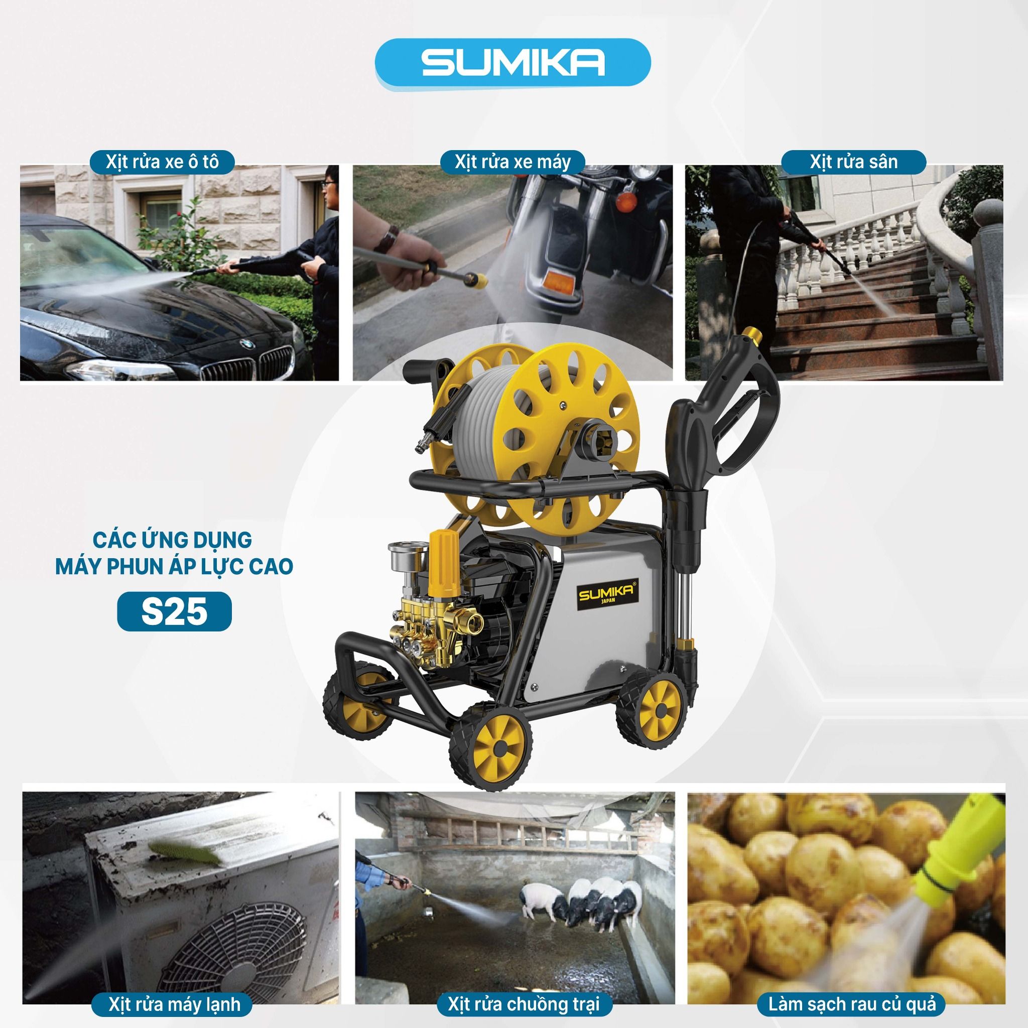 Máy rửa xe áp lực cao SUMIKA S25, công suất 2500W
