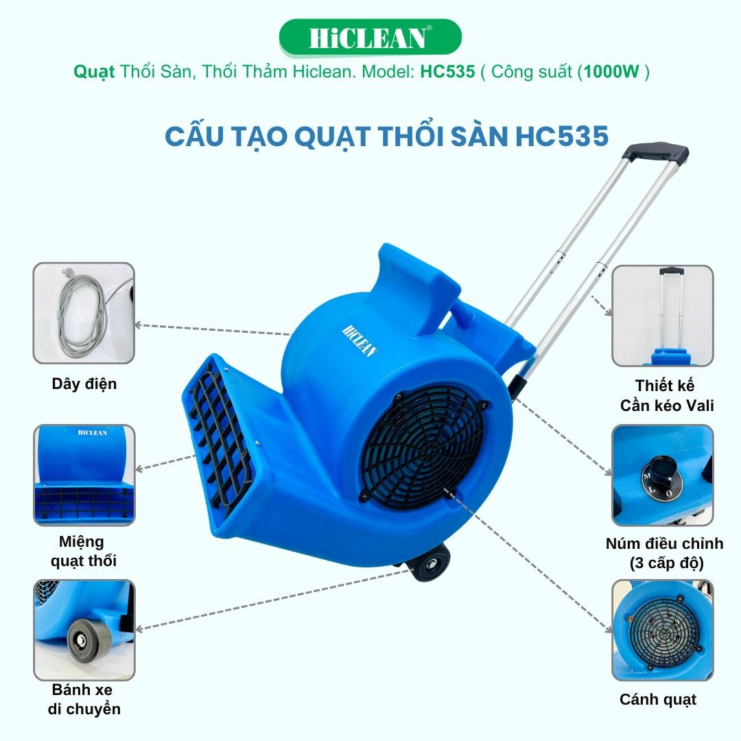 Quạt thổi sàn HiClean HC535, công suất 1000W