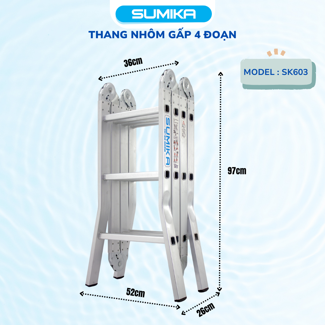 Thang nhôm gấp 4 đoạn SUMIKA SK603, chữ A cao 1.7m, chữ I cao 3.4m