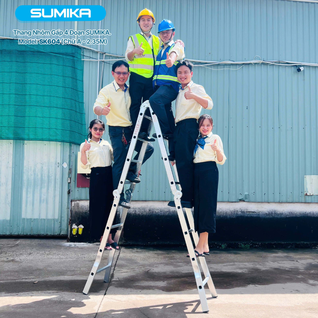 Thang nhôm gấp 4 đoạn SUMIKA SK604, chữ A cao 2.35m, chữ I cao 4.7m