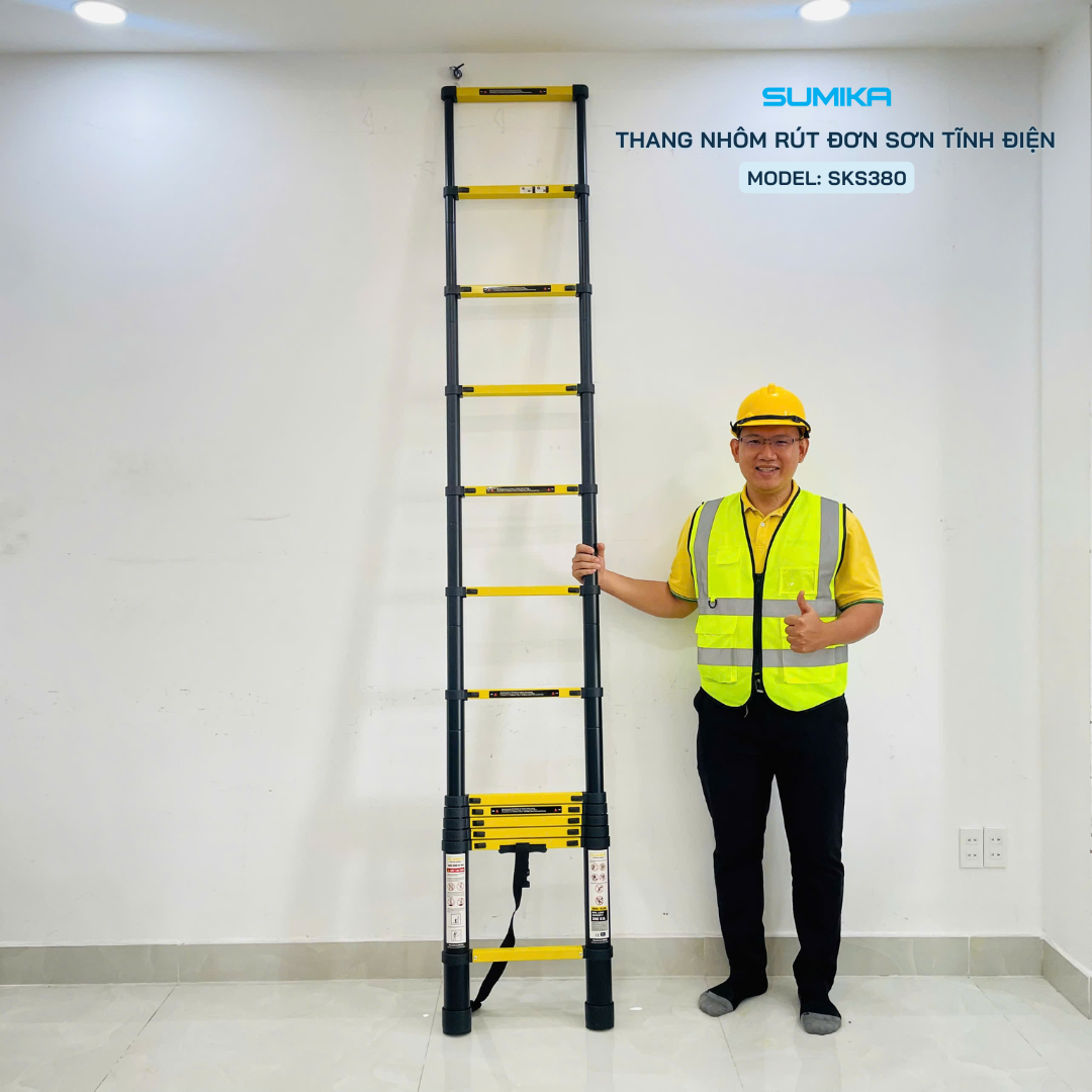 Thang nhôm rút gọn Sumika SKS380, sơn tĩnh điện, chiều cao 3.8m