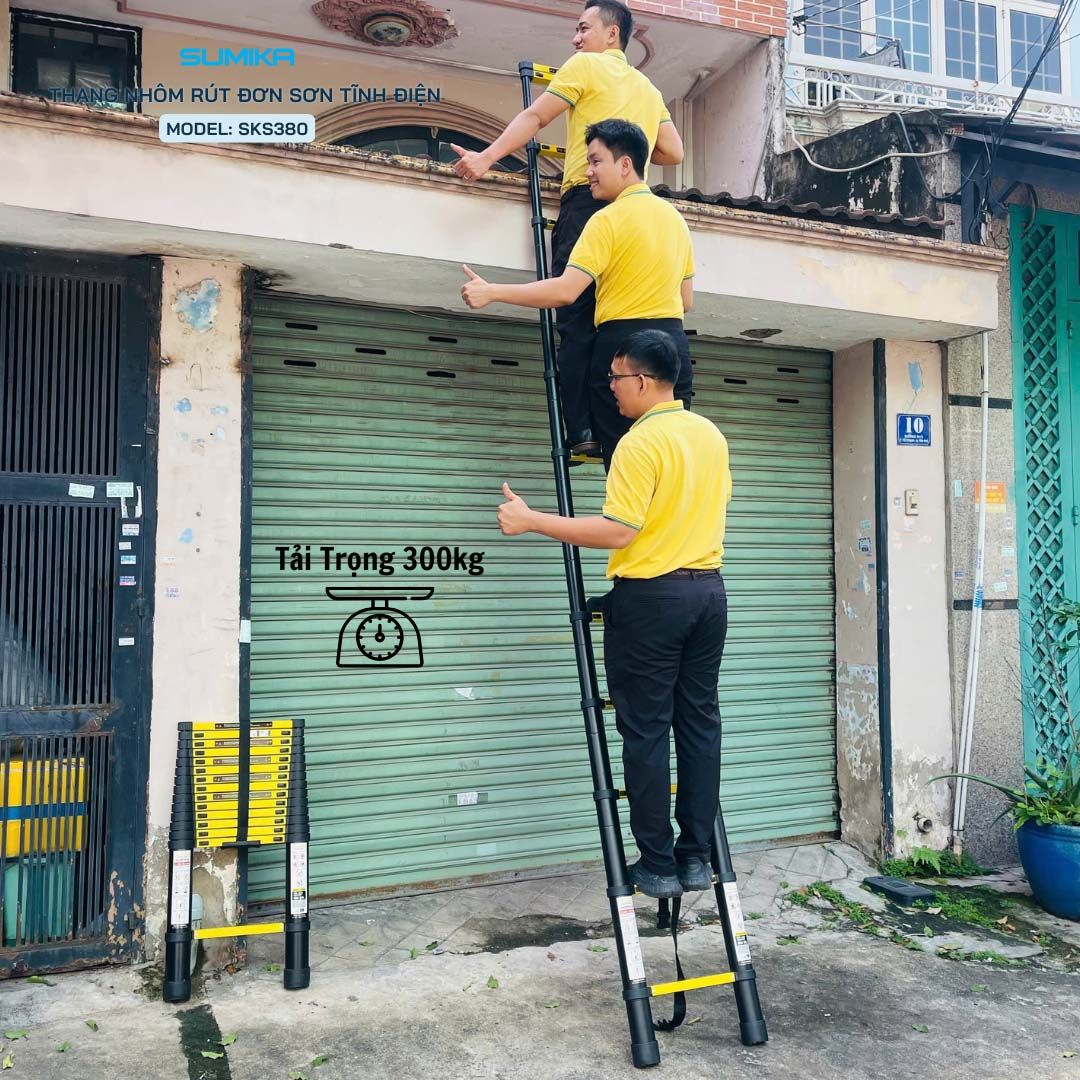 Thang nhôm rút gọn Sumika SKS380, sơn tĩnh điện, chiều cao 3.8m