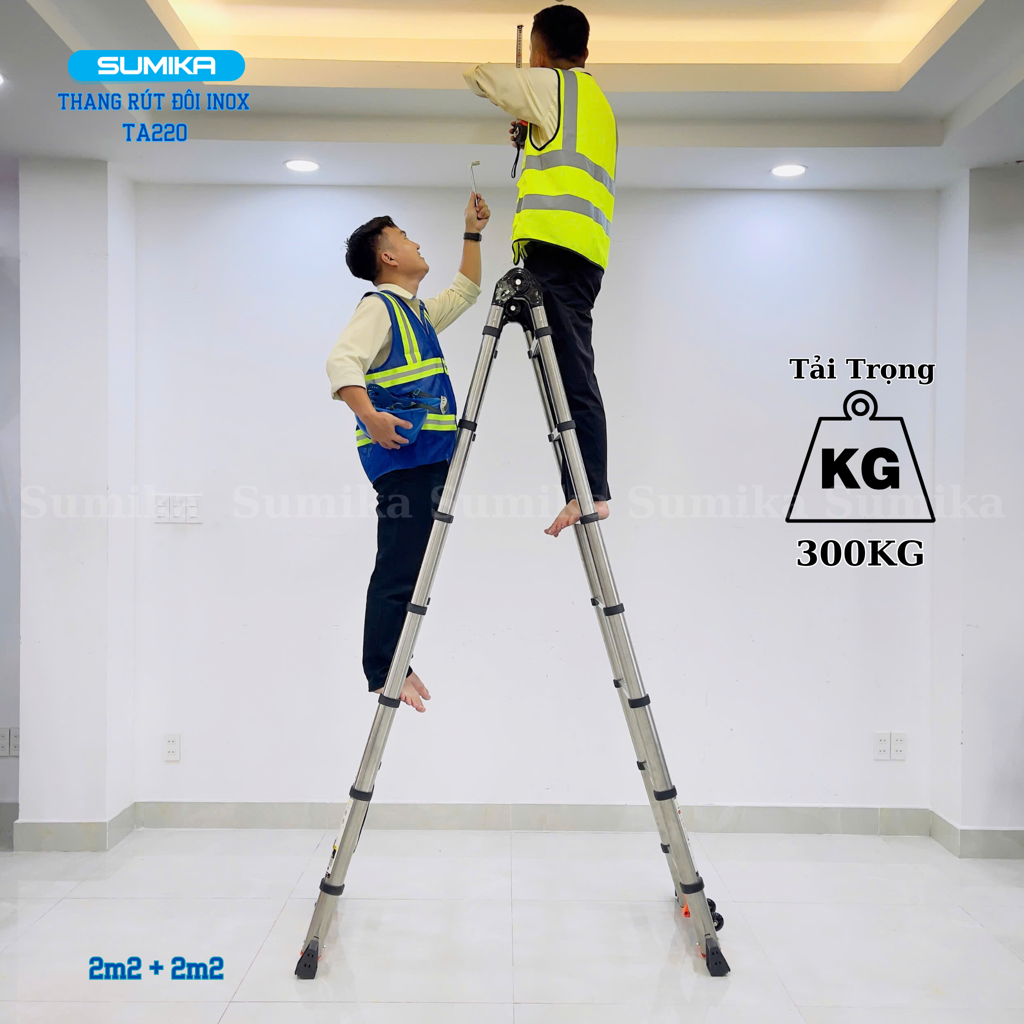 Thang Inox rút chữ A SUMIKA TA220, chiều cao 2.2M