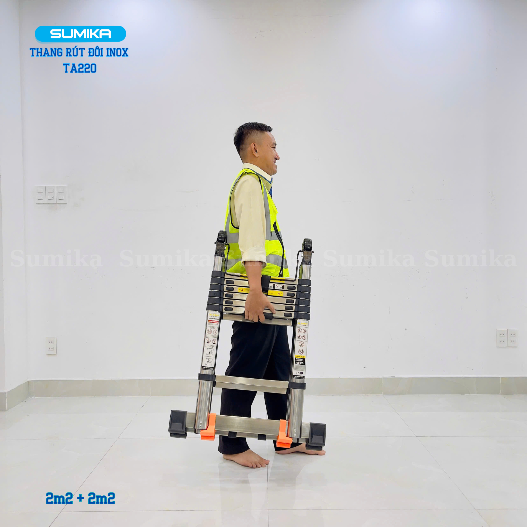Thang Inox rút chữ A SUMIKA TA220, chiều cao 2.2M