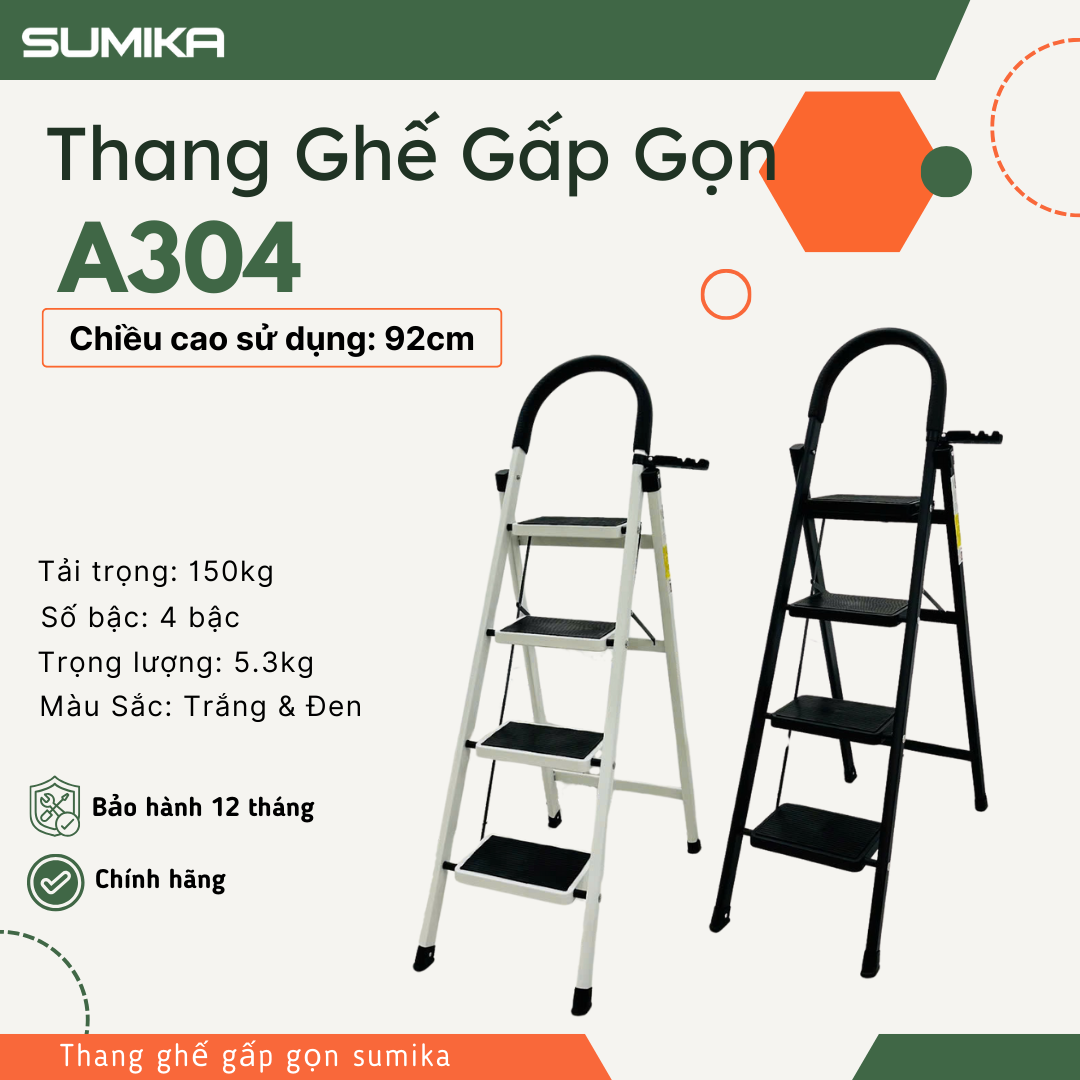 Thang ghế Thép carbon 4 bậc SUMIKA A304, chiều cao 92cm