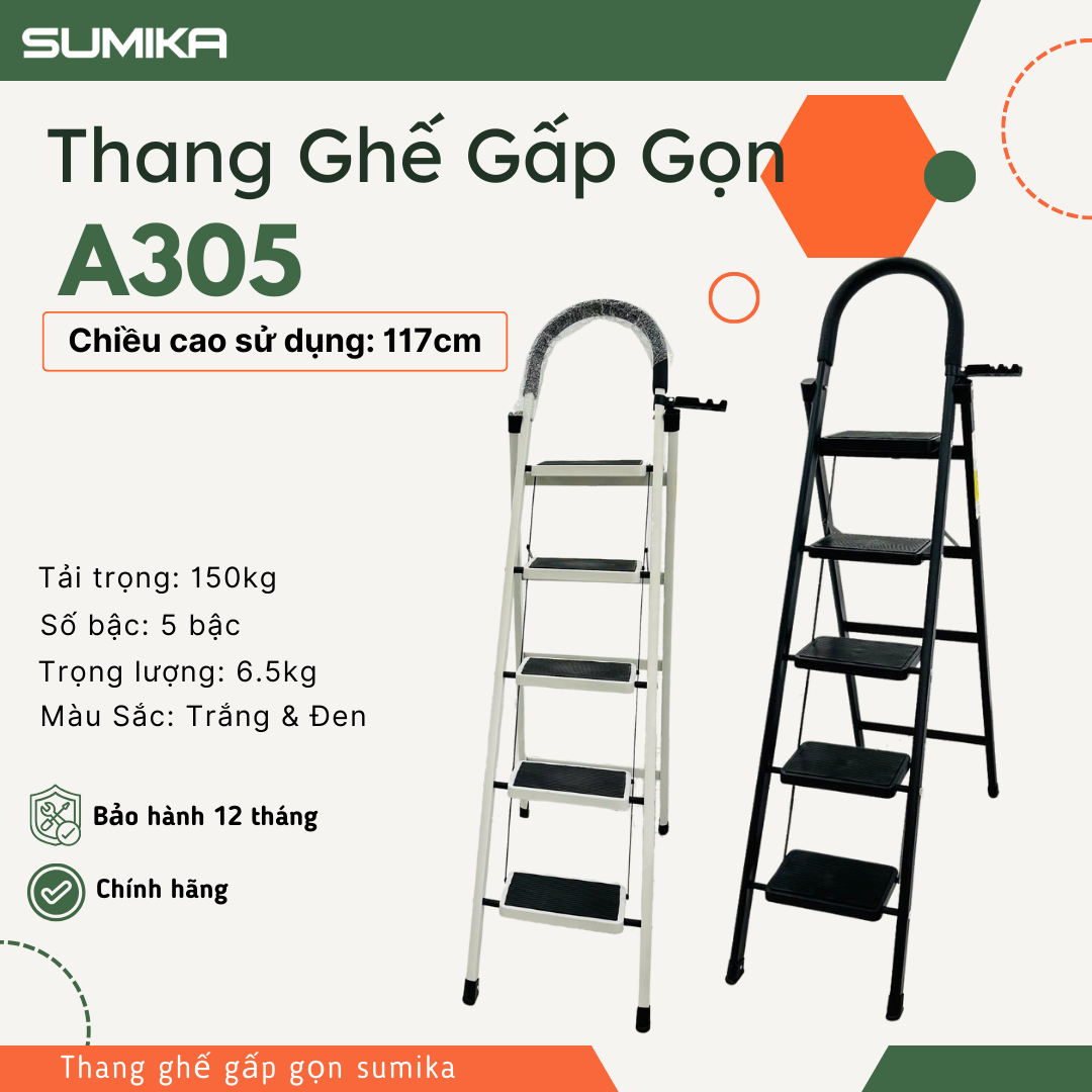 Thang ghế Thép carbon 5 bậc SUMIKA A305, chiều cao 117cm
