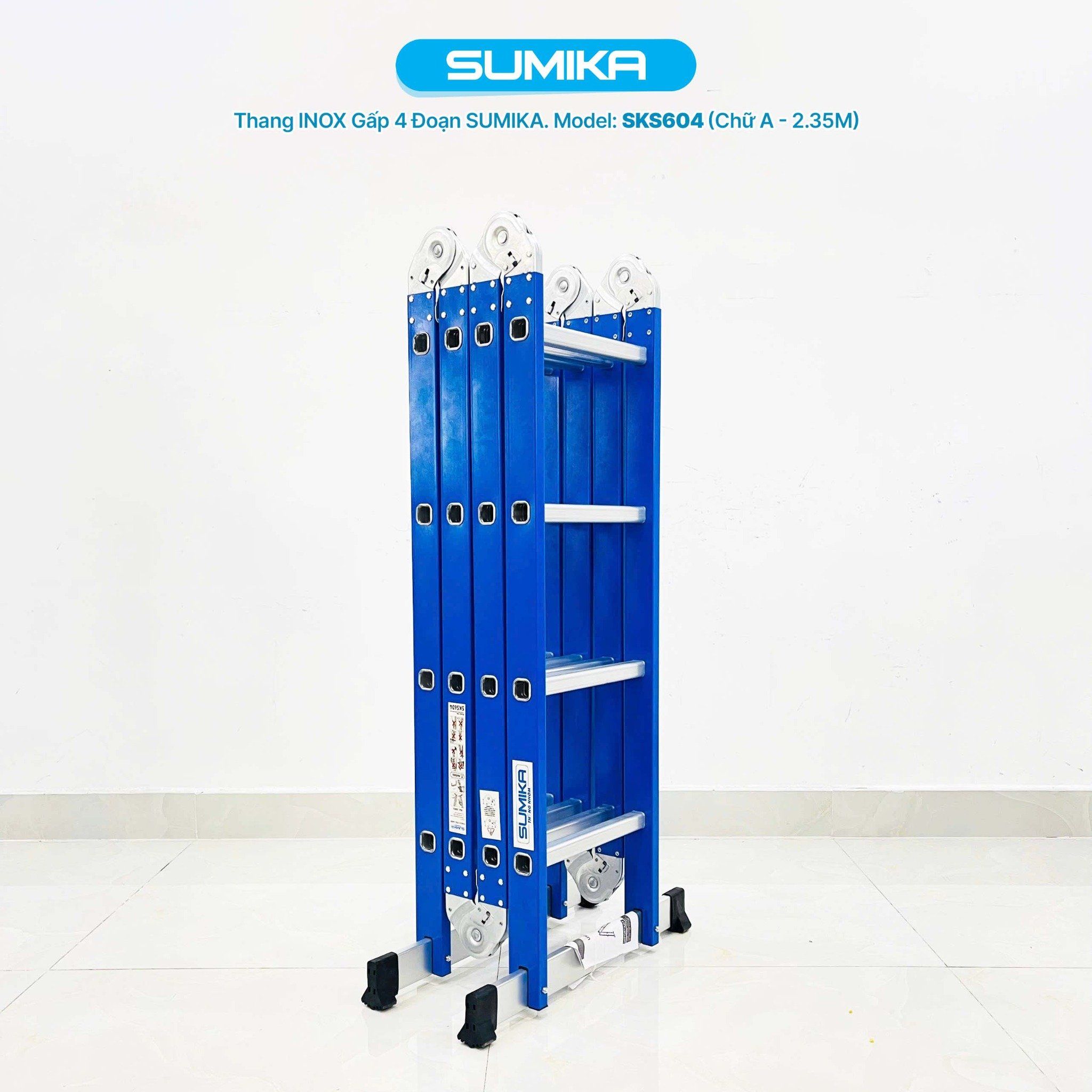 Thang inox gấp 4 đoạn Sumika SKS604, chữ A cao 2.35m