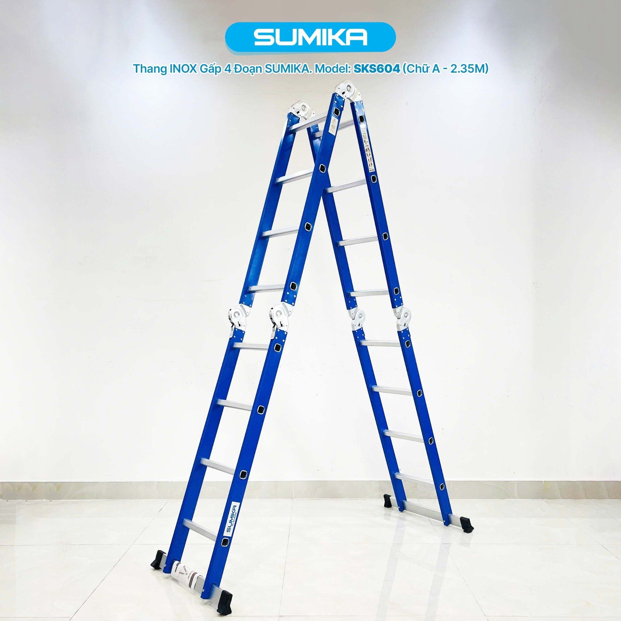 Thang inox gấp 4 đoạn Sumika SKS604, chữ A cao 2.35m