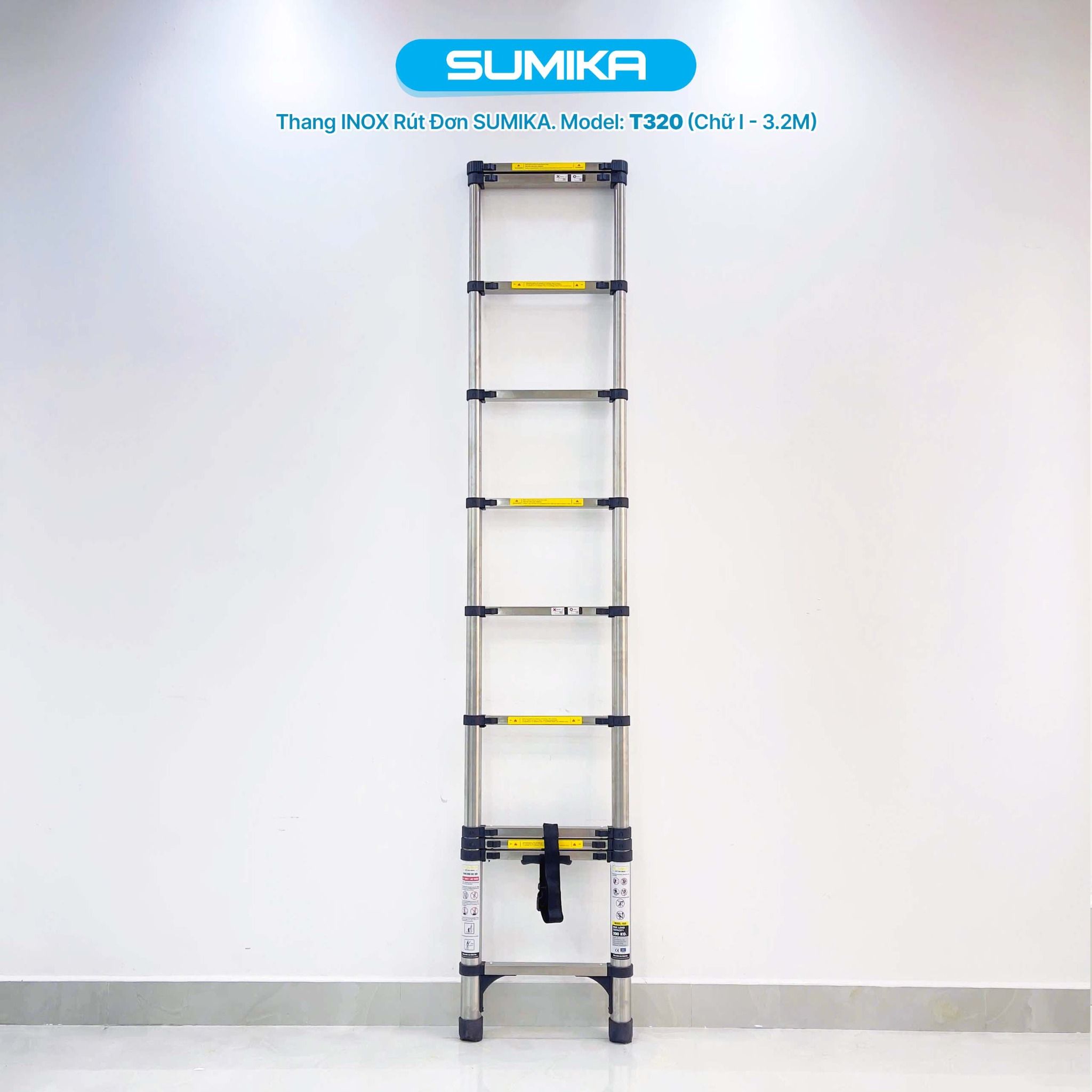 Thang rút inox SUMIKA T320, đai đen, chiều cao 3.2m