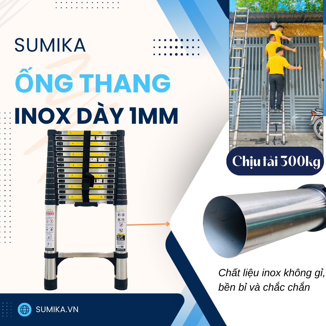 Thang rút inox SUMIKA T440, đai đen, chiều cao 4.4m