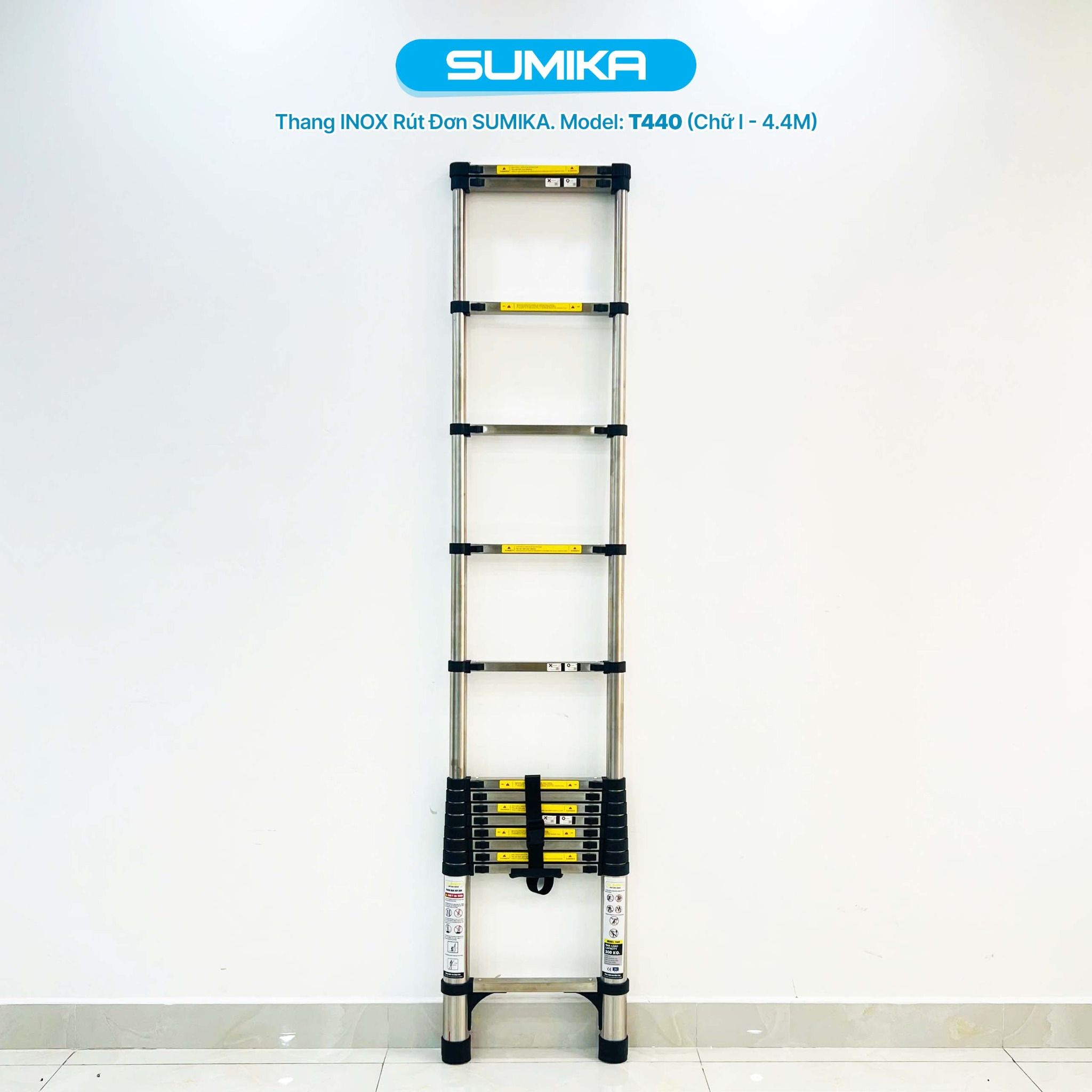 Thang rút inox SUMIKA T440, đai đen, chiều cao 4.4m