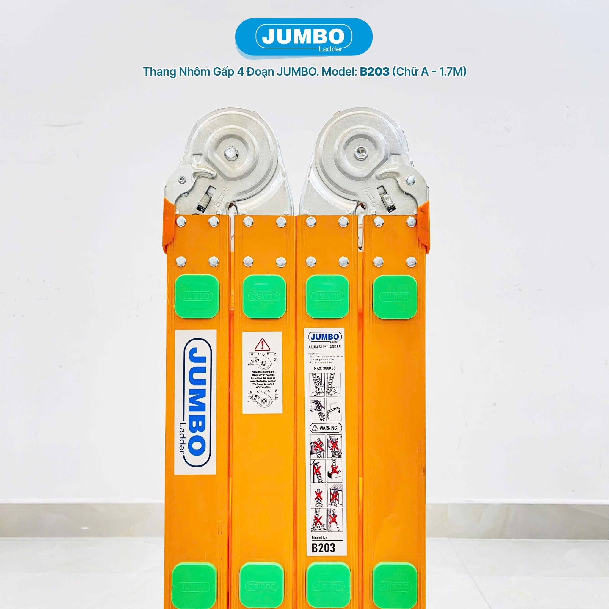 Thang nhôm gấp 4 đoạn JUMBO B203, chữ A cao 1.7m