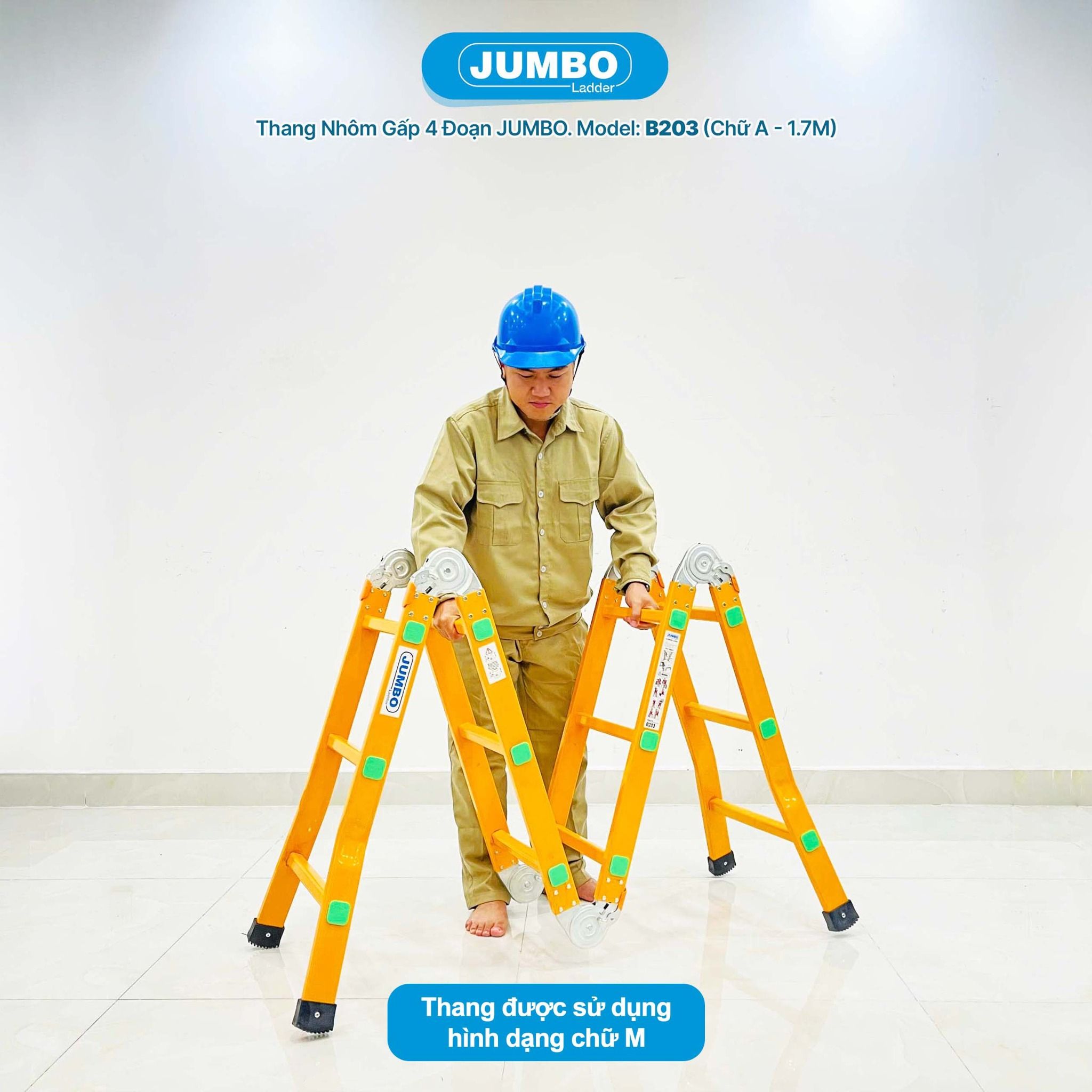 Thang nhôm gấp 4 đoạn JUMBO B203, chữ A cao 1.7m