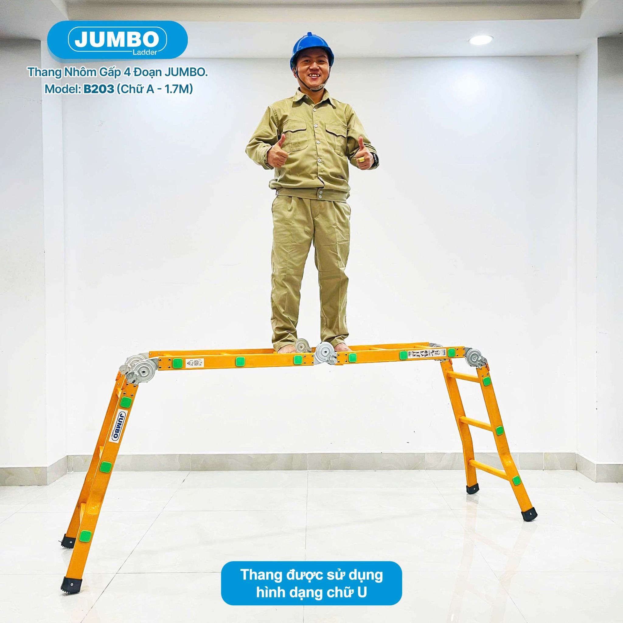 Thang nhôm gấp 4 đoạn JUMBO B203, chữ A cao 1.7m