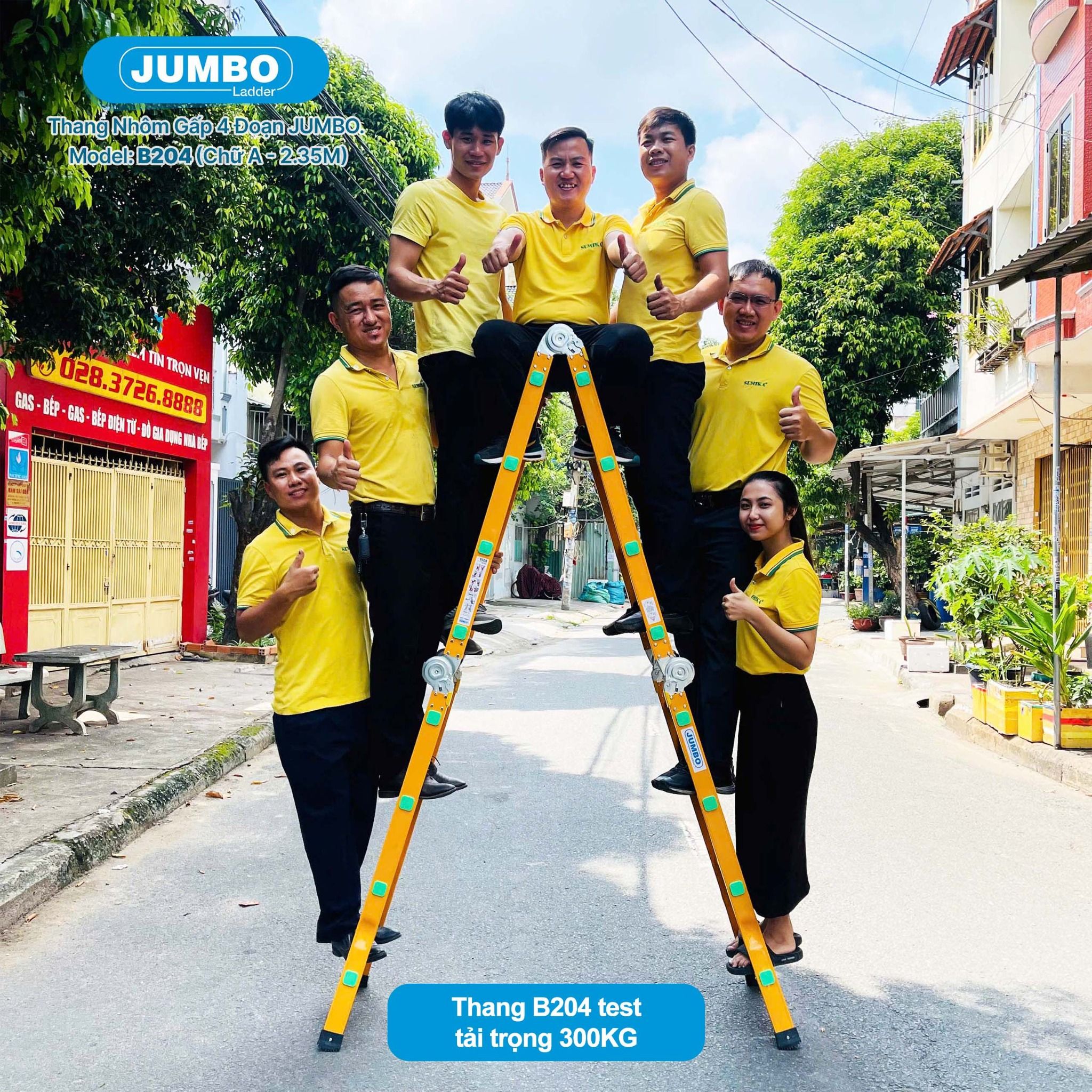 Thang nhôm gấp 4 đoạn JUMBO B204, chữ A cao 2.35m
