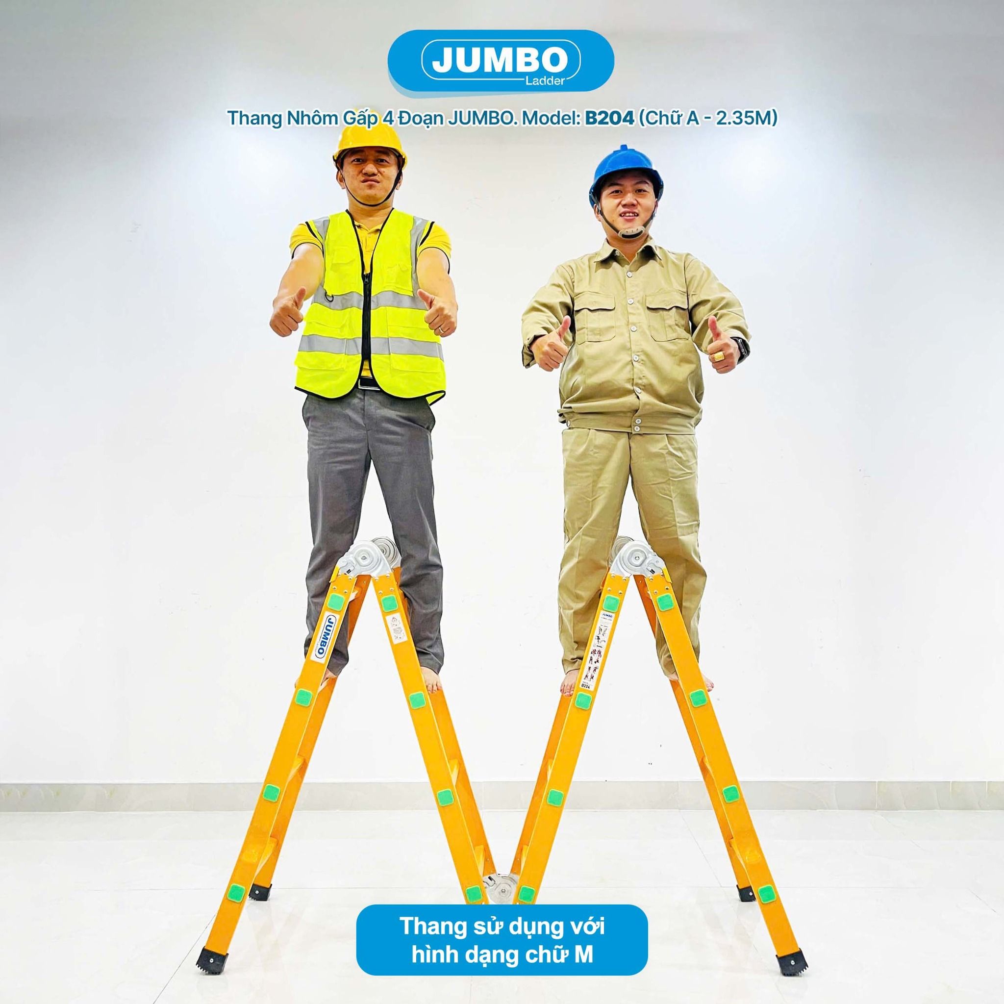 Thang nhôm gấp 4 đoạn JUMBO B204, chữ A cao 2.35m