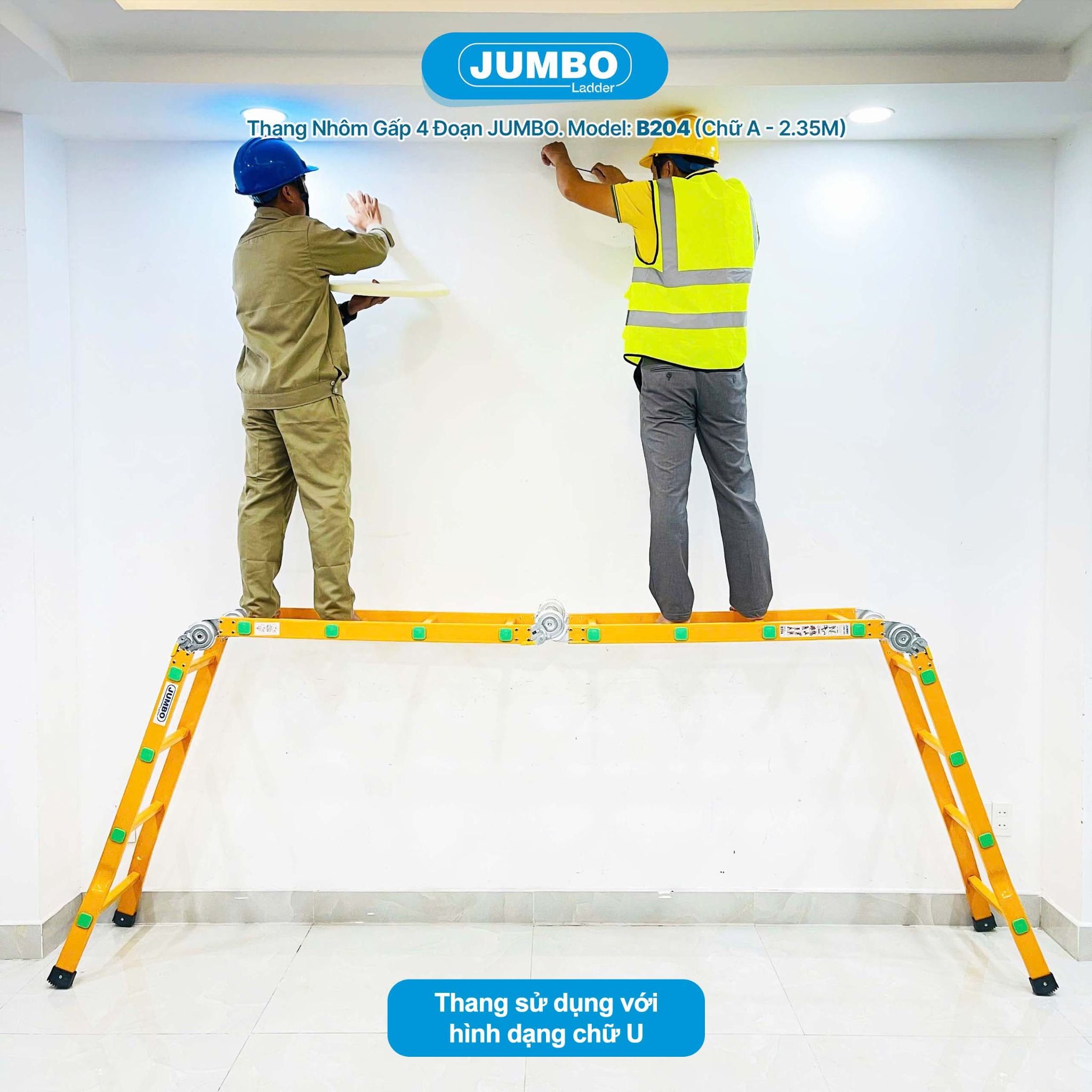 Thang nhôm gấp 4 đoạn JUMBO B204, chữ A cao 2.35m