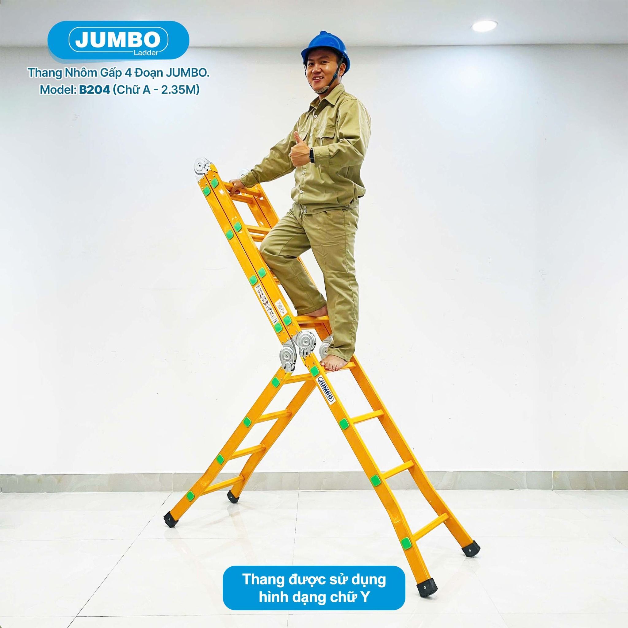 Thang nhôm gấp 4 đoạn JUMBO B204, chữ A cao 2.35m