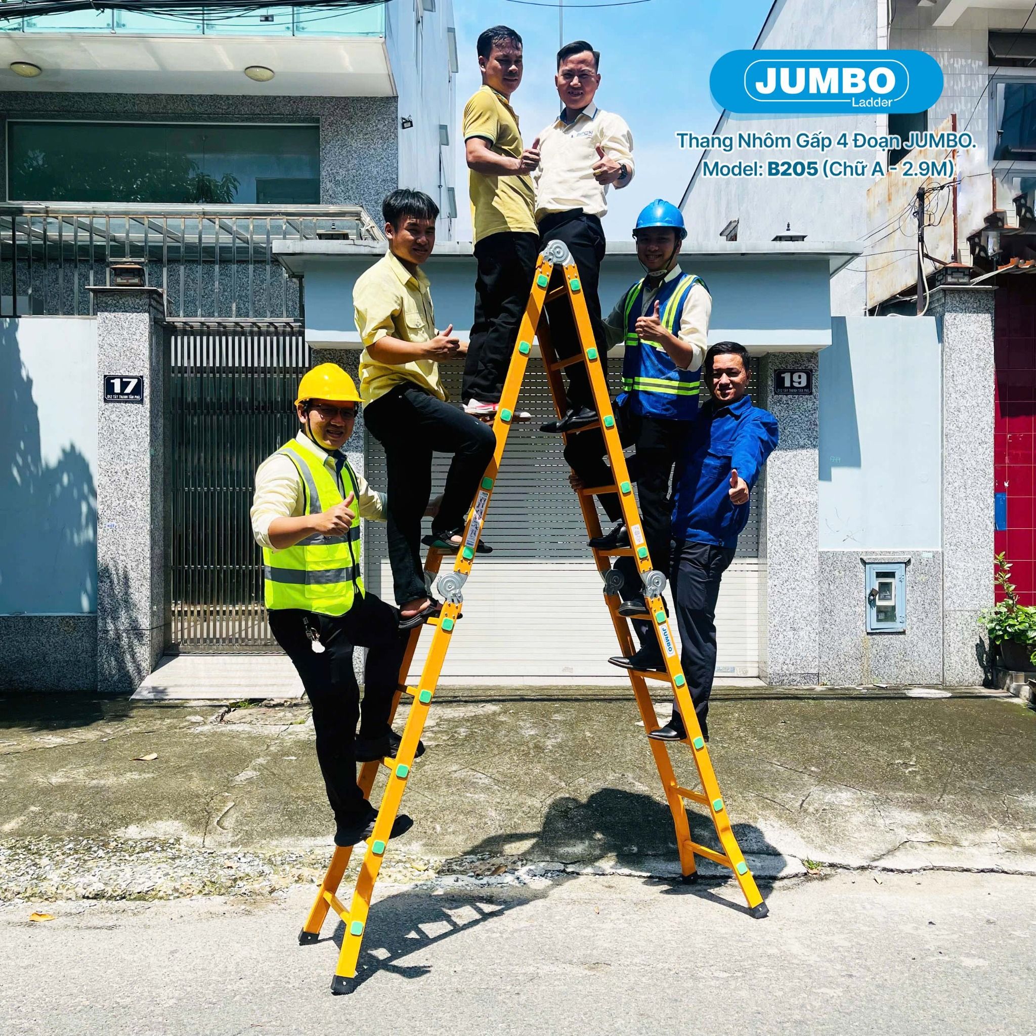 Thang nhôm gấp 4 đoạn JUMBO B205, chữ A cao 2.9m