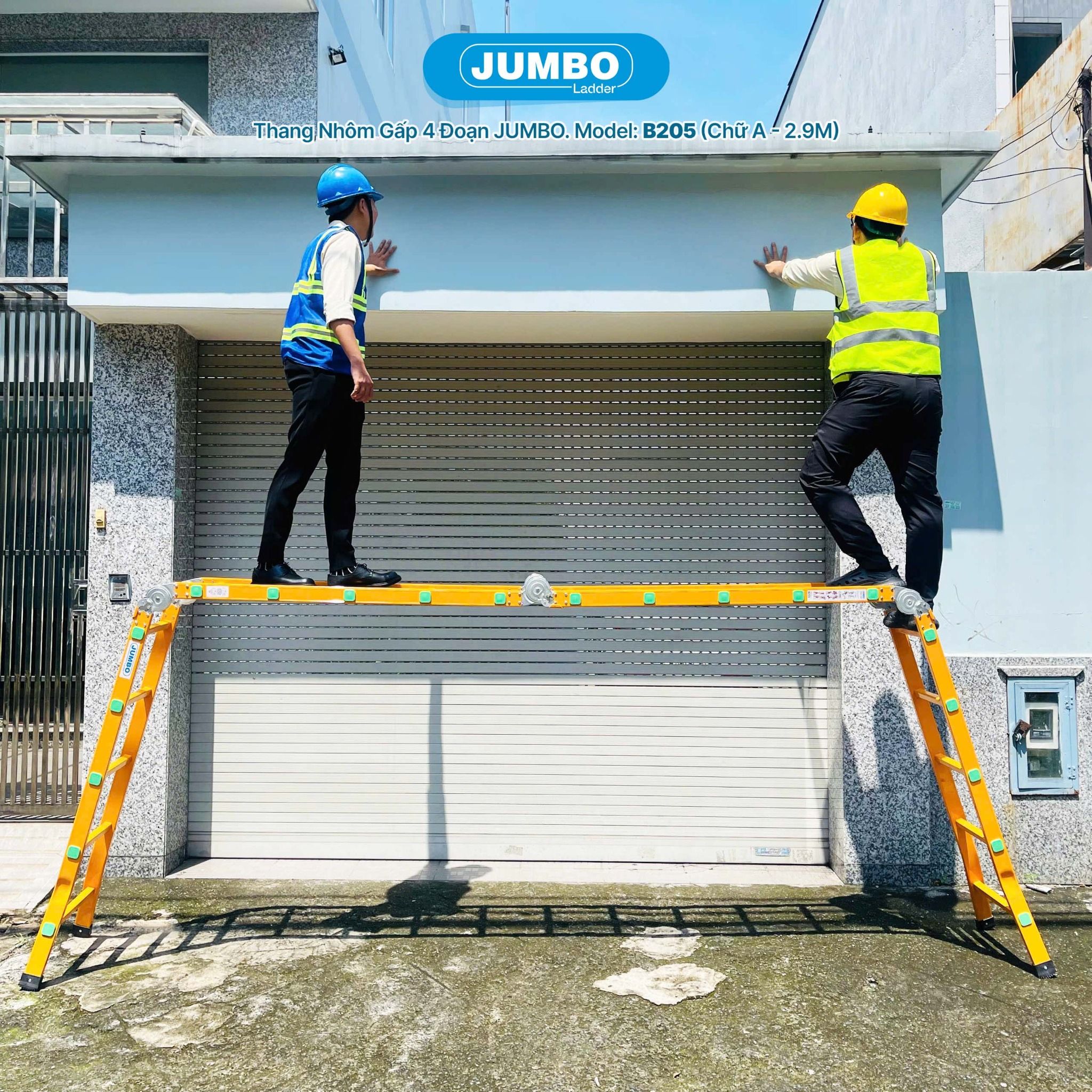 Thang nhôm gấp 4 đoạn JUMBO B205, chữ A cao 2.9m