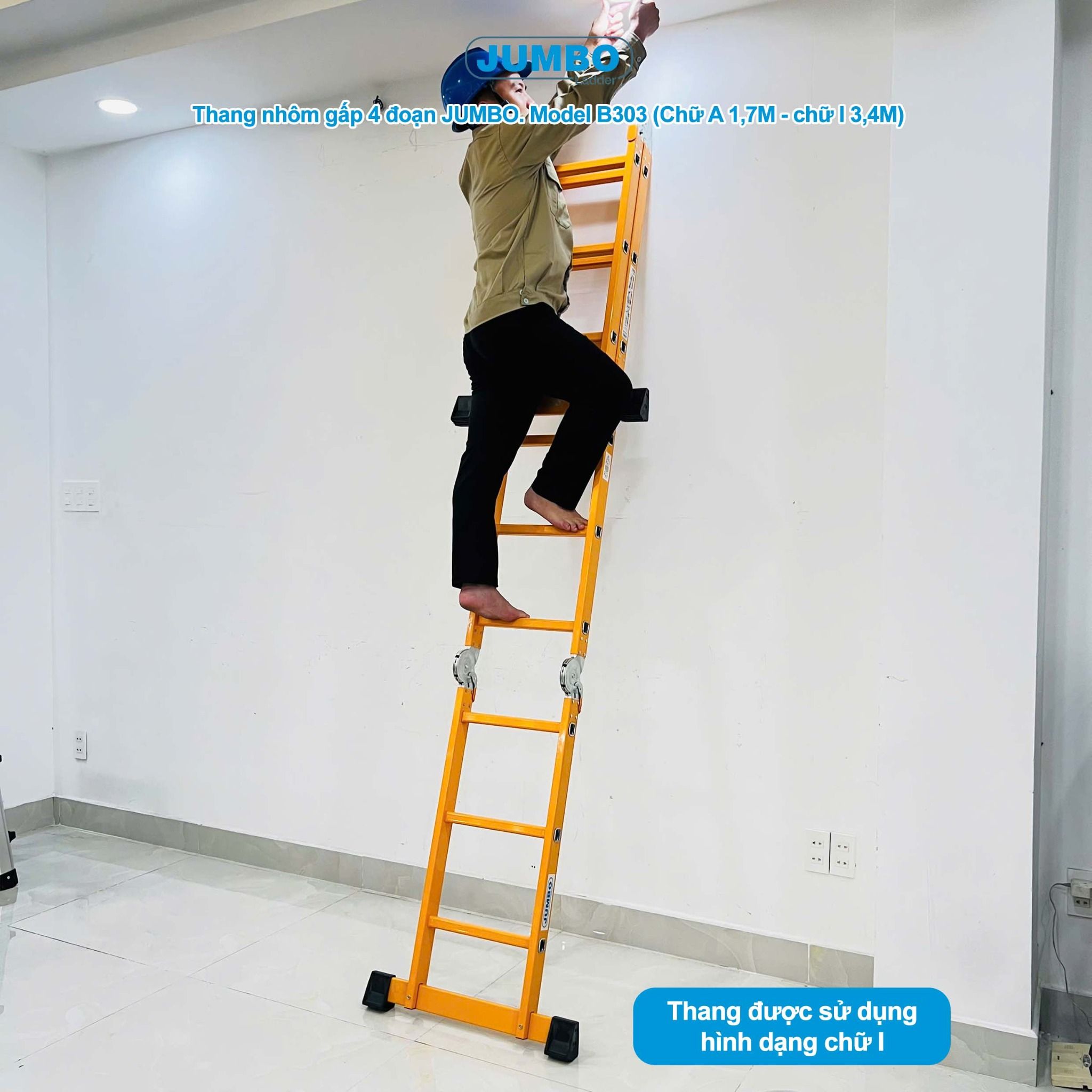 Thang nhôm gấp 4 đoạn JUMBO B303, chữ A cao 1.7m