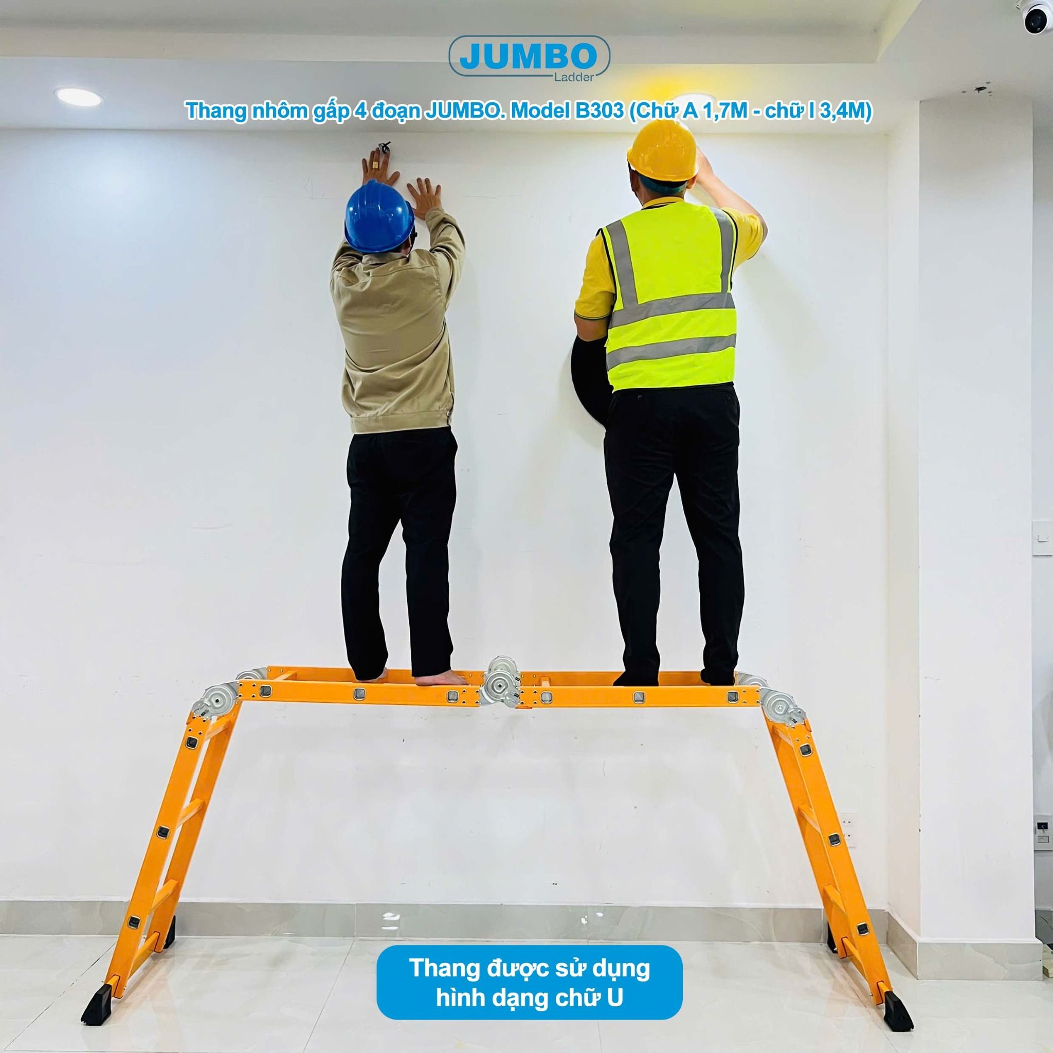 Thang nhôm gấp 4 đoạn JUMBO B303, chữ A cao 1.7m